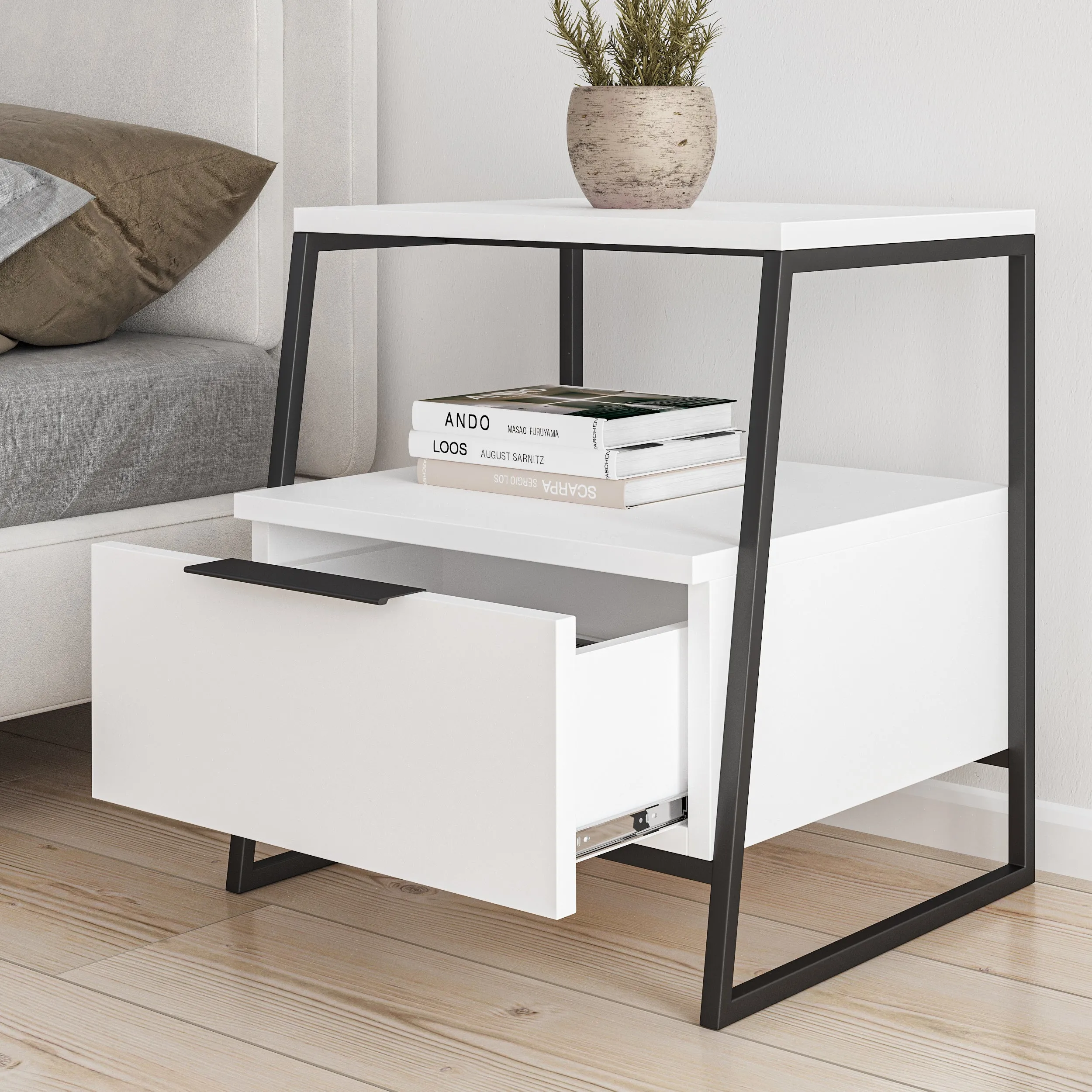 Pal Modern Bedside Table With Drawer Bedroom Furniture W 45cm