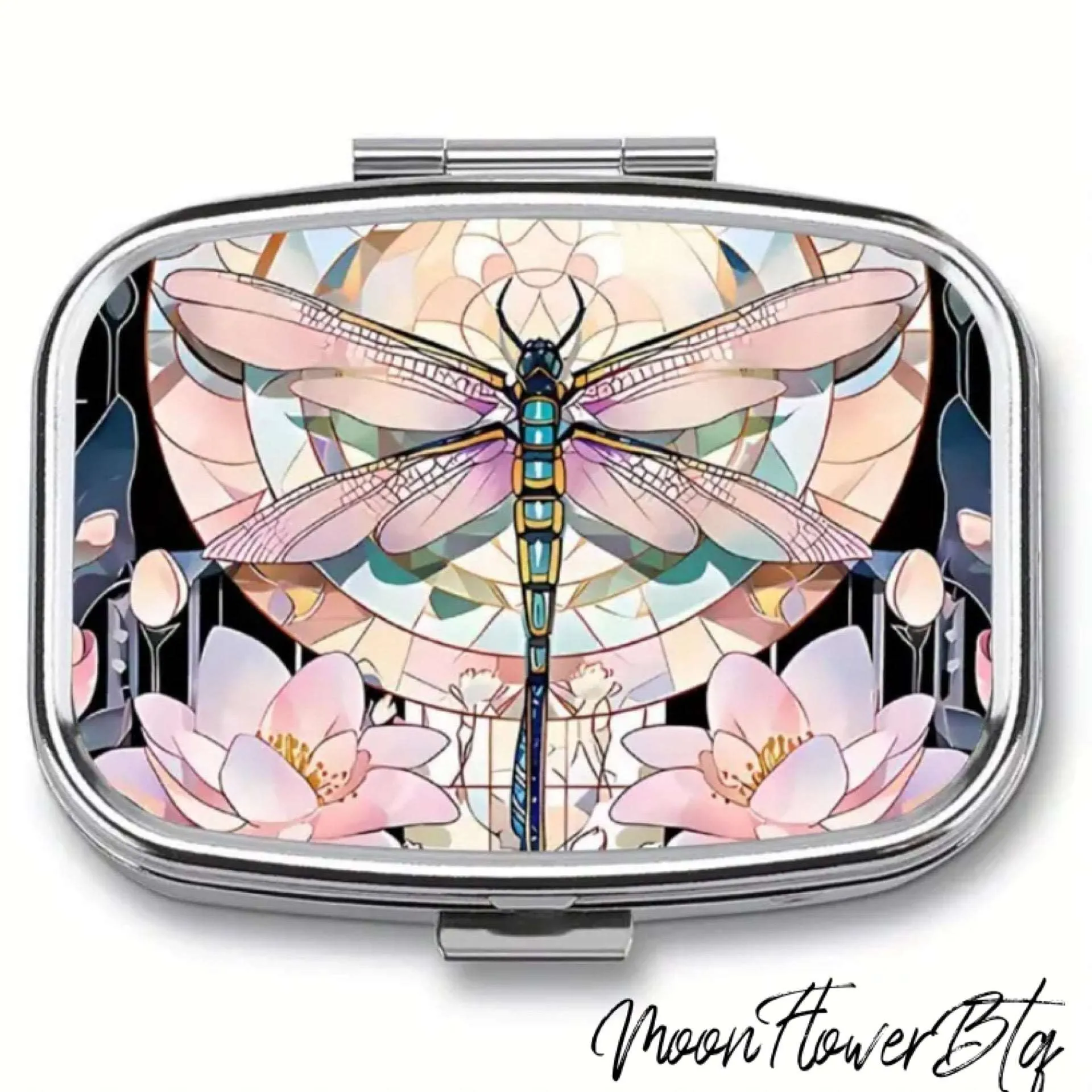 Pink Dragonfly Pill Case Travel Container