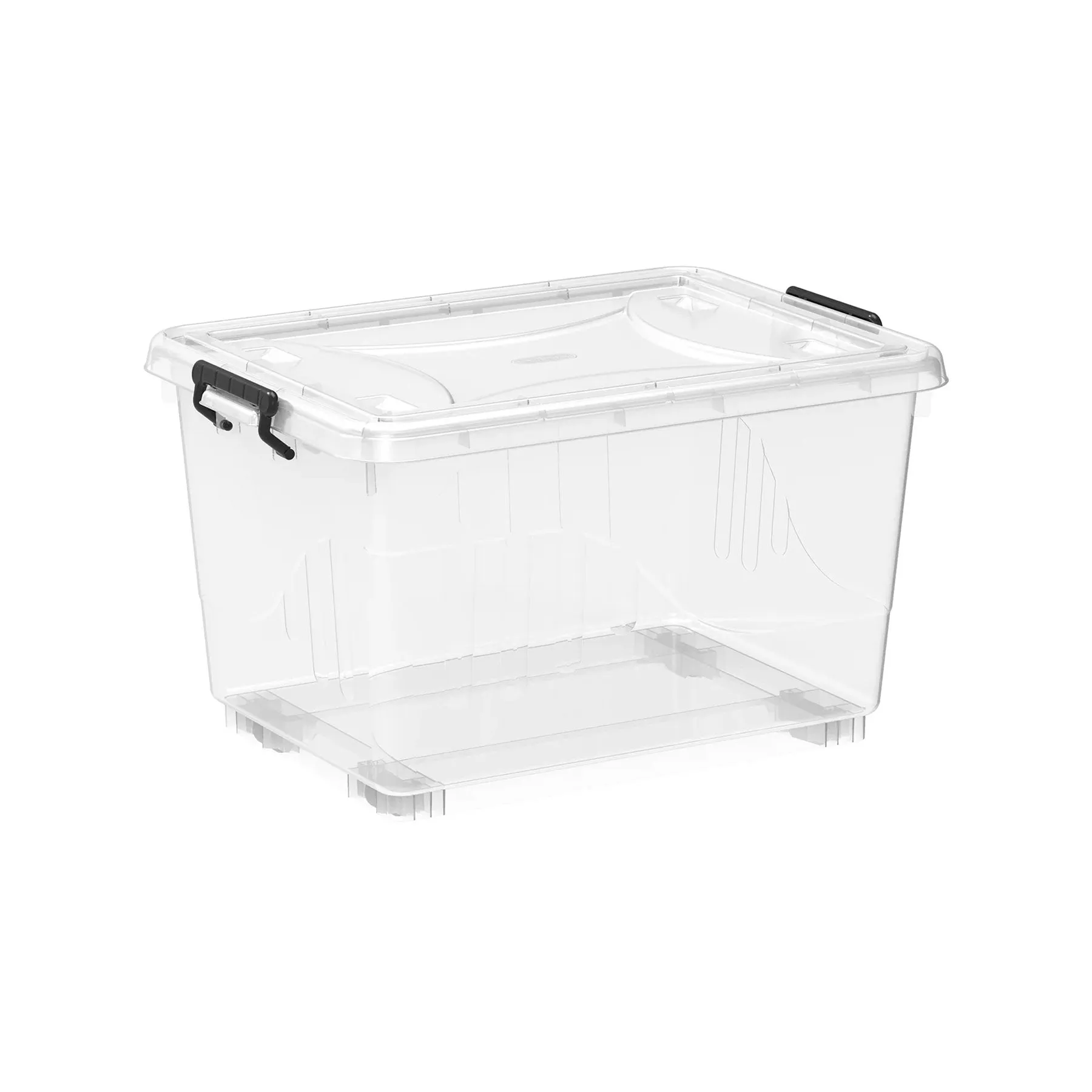 Plastic Storage Box with Wheels & Lockable Lid 55L (Transparent)