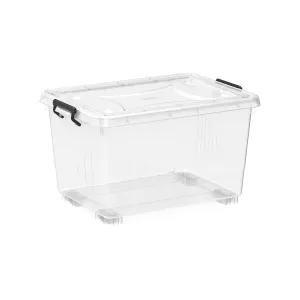 Plastic Storage Box with Wheels & Lockable Lid 55L (Transparent)