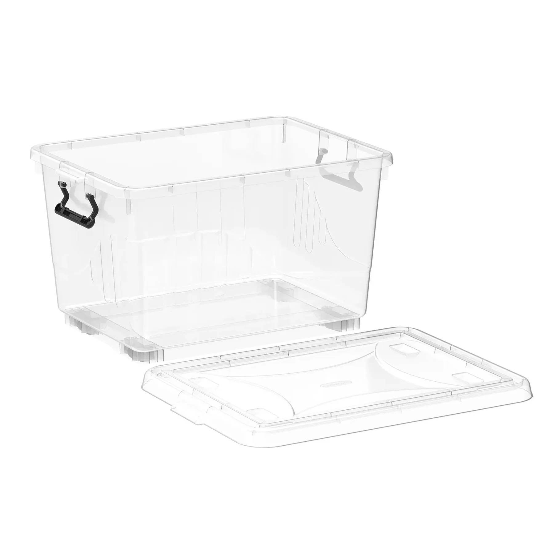 Plastic Storage Box with Wheels & Lockable Lid 82L (Transparent)