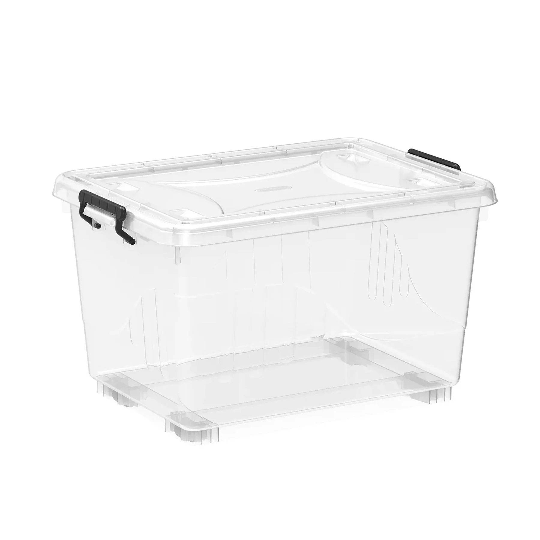 Plastic Storage Box with Wheels & Lockable Lid 82L (Transparent)