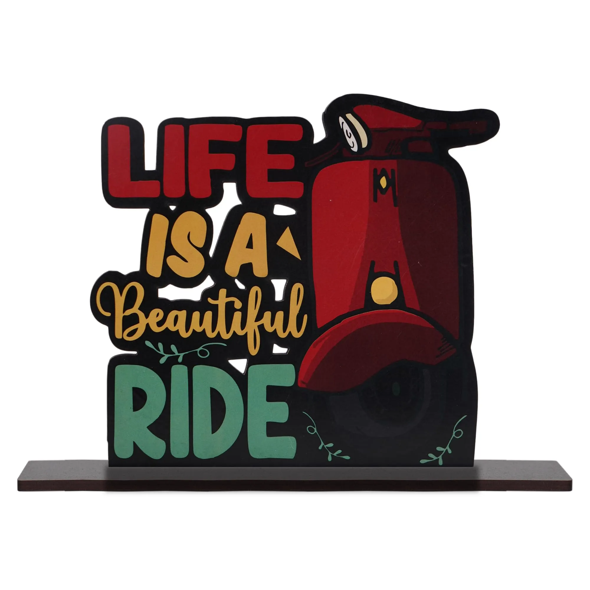 Positive Vibe Lifestyle Wooden Idols and Figurine Life is A Beautiful Ride Motivational Quote Table Decoration for Office Desk Home Decor Item Living Room Modern Art Wood Showpiece Gift Table Top