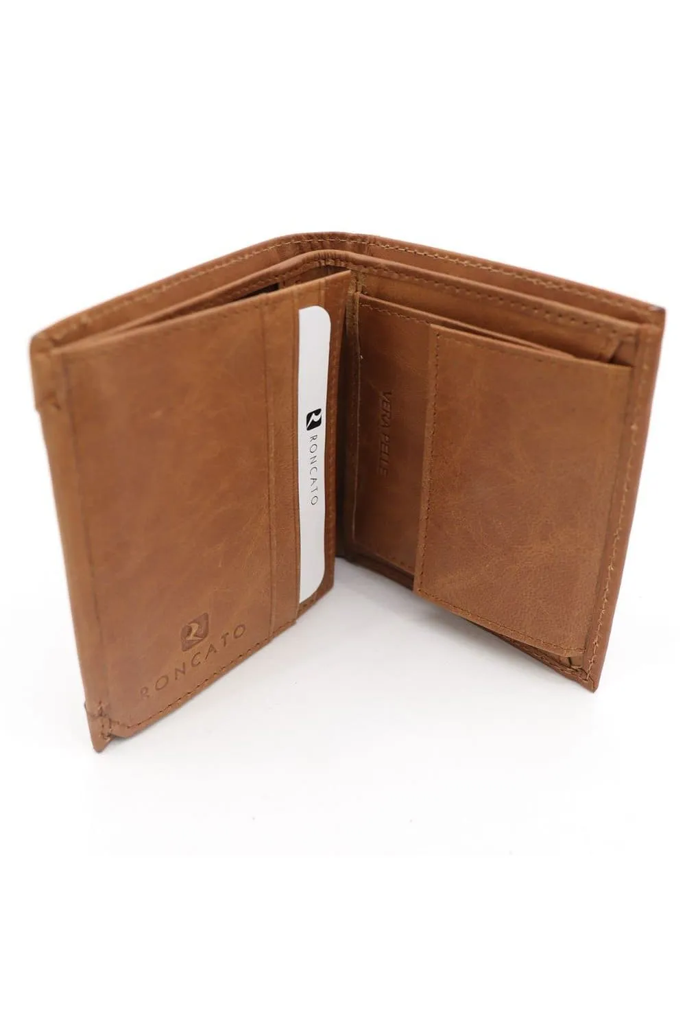 R Roncato Leather Wallet, Equipped With Spaces for Credit Cards, Documents in Card Format and Banknotes