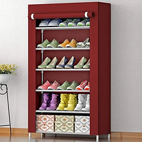 shopper 52.com 6 Layer Storage Cum Shoe Rack with Wardrobe Cover Shoe Rack for Home Office with Metal Frame Stand Shoe Organiser Shoe Cabinet Shoe Storage Shoe Wardrobe Stackable Shoe Rack Portable Folding Shoe Rack Shoe Shelf - 6LYRACK05