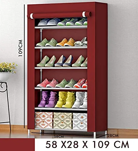 shopper 52.com 6 Layer Storage Cum Shoe Rack with Wardrobe Cover Shoe Rack for Home Office with Metal Frame Stand Shoe Organiser Shoe Cabinet Shoe Storage Shoe Wardrobe Stackable Shoe Rack Portable Folding Shoe Rack Shoe Shelf - 6LYRACK05