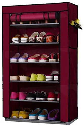 shopper 52.com 6 Layer Storage Cum Shoe Rack with Wardrobe Cover Shoe Rack for Home Office with Metal Frame Stand Shoe Organiser Shoe Cabinet Shoe Storage Shoe Wardrobe Stackable Shoe Rack Portable Folding Shoe Rack Shoe Shelf - 6LYRACK05