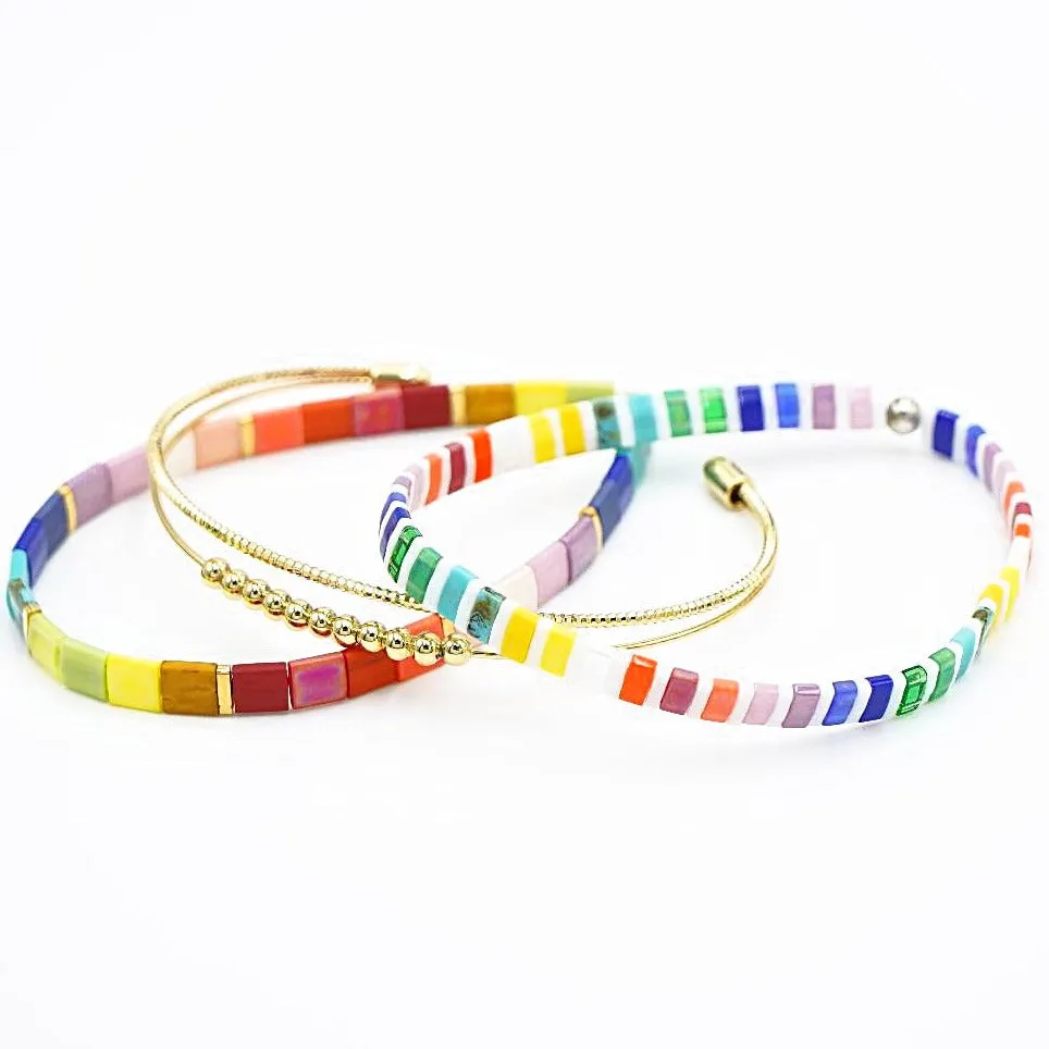 SHOW YOUR COLORS - Stack of 3 Tila Bead Bracelets