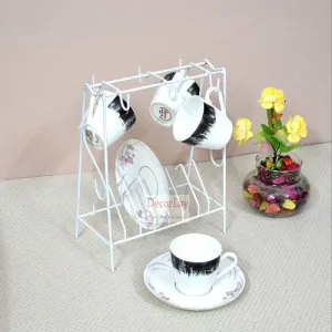 Space Saving Wrought Iron Cup and Saucer Stand Cup Holder White