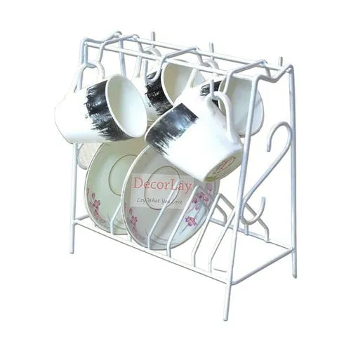 Space Saving Wrought Iron Cup and Saucer Stand Cup Holder White