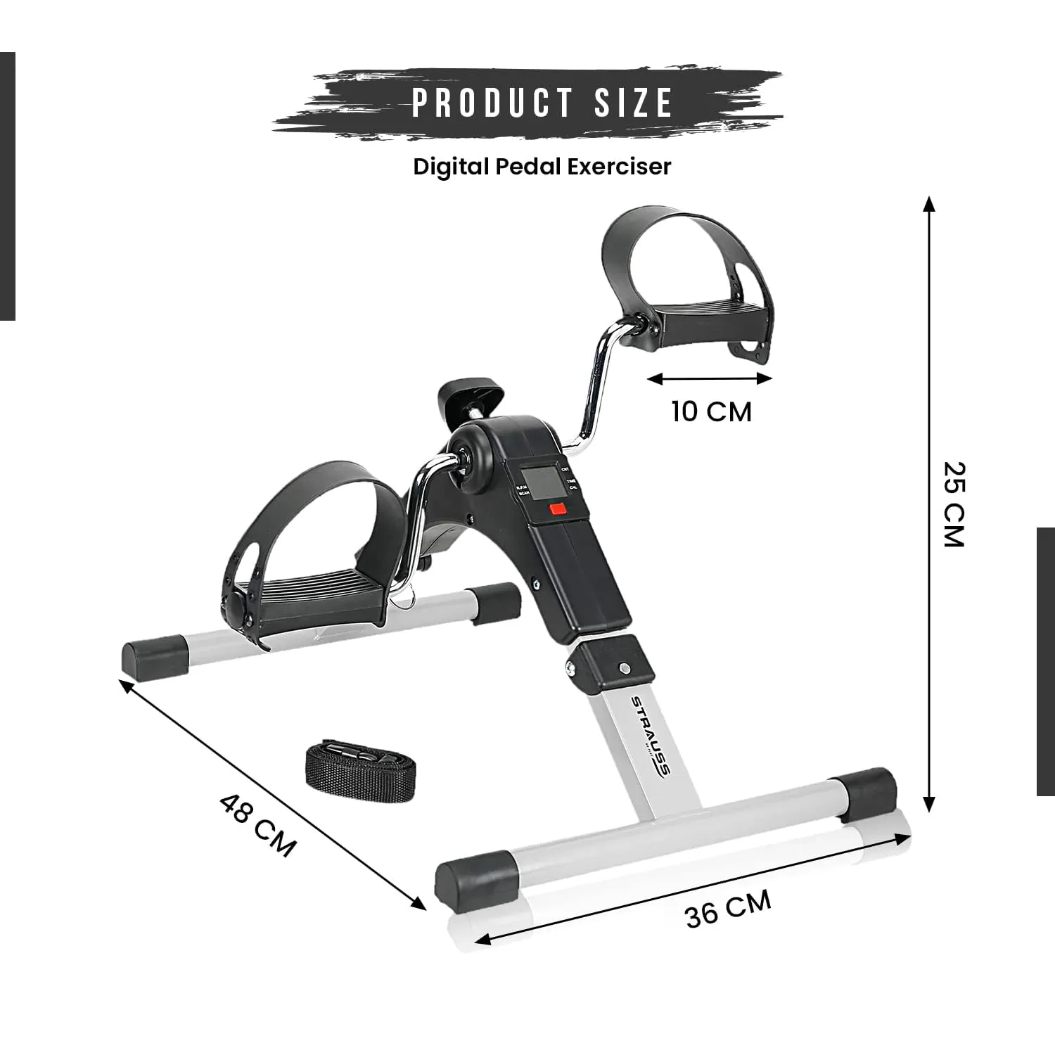 Strauss Digital Pedal Exercise Machine | Mini Fitness Cycle For Home With Fixing Strap | Adjustable Resistance Band & LCD Display | Foldable and Portable | Suitable for Light Exercise of Legs, Arms, & Physiotherapy at Home