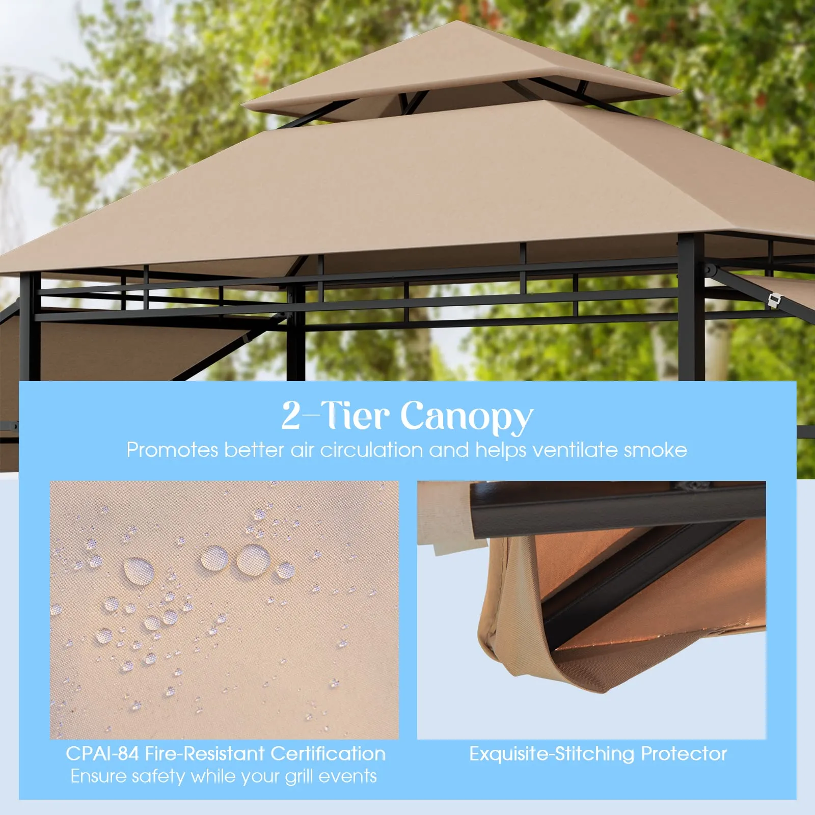 Tangkula 13.5x4 Ft Grill Gazebo with Dual Side Awnings, Double Tier BBQ Gazebo with 2 Side Shelves