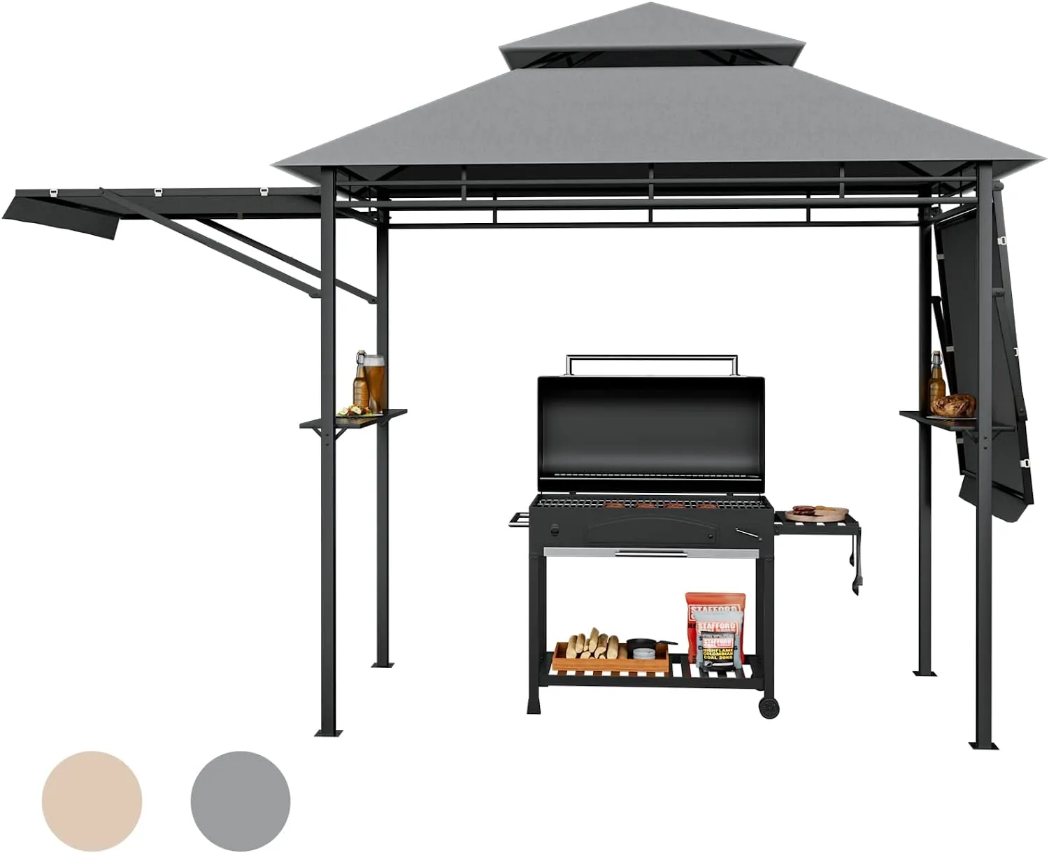 Tangkula 13.5x4 Ft Grill Gazebo with Dual Side Awnings, Double Tier BBQ Gazebo with 2 Side Shelves