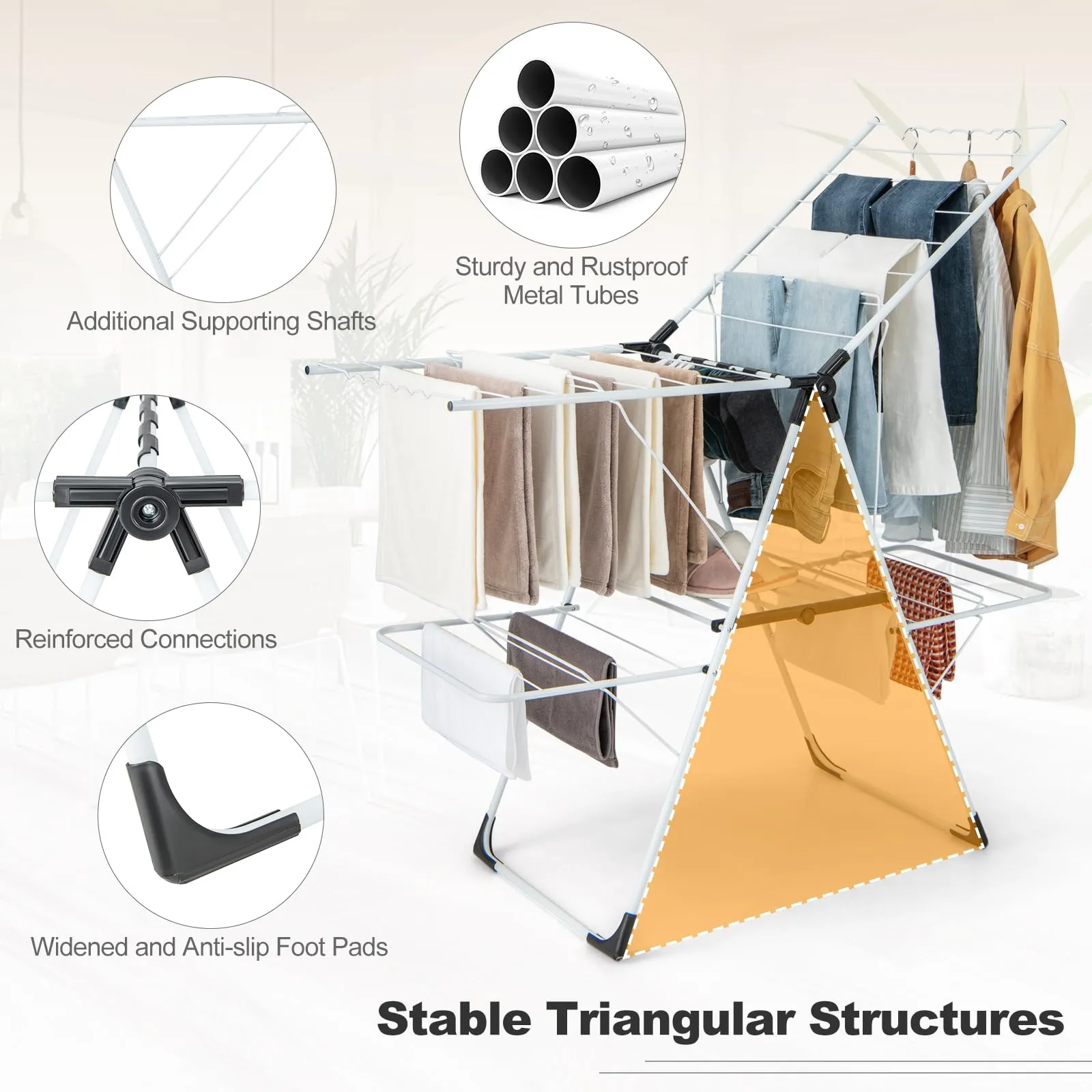 Tangkula 2-Level Laundry Drying Rack, Foldable Clothes Drying Rack with Height Adjustable Wings