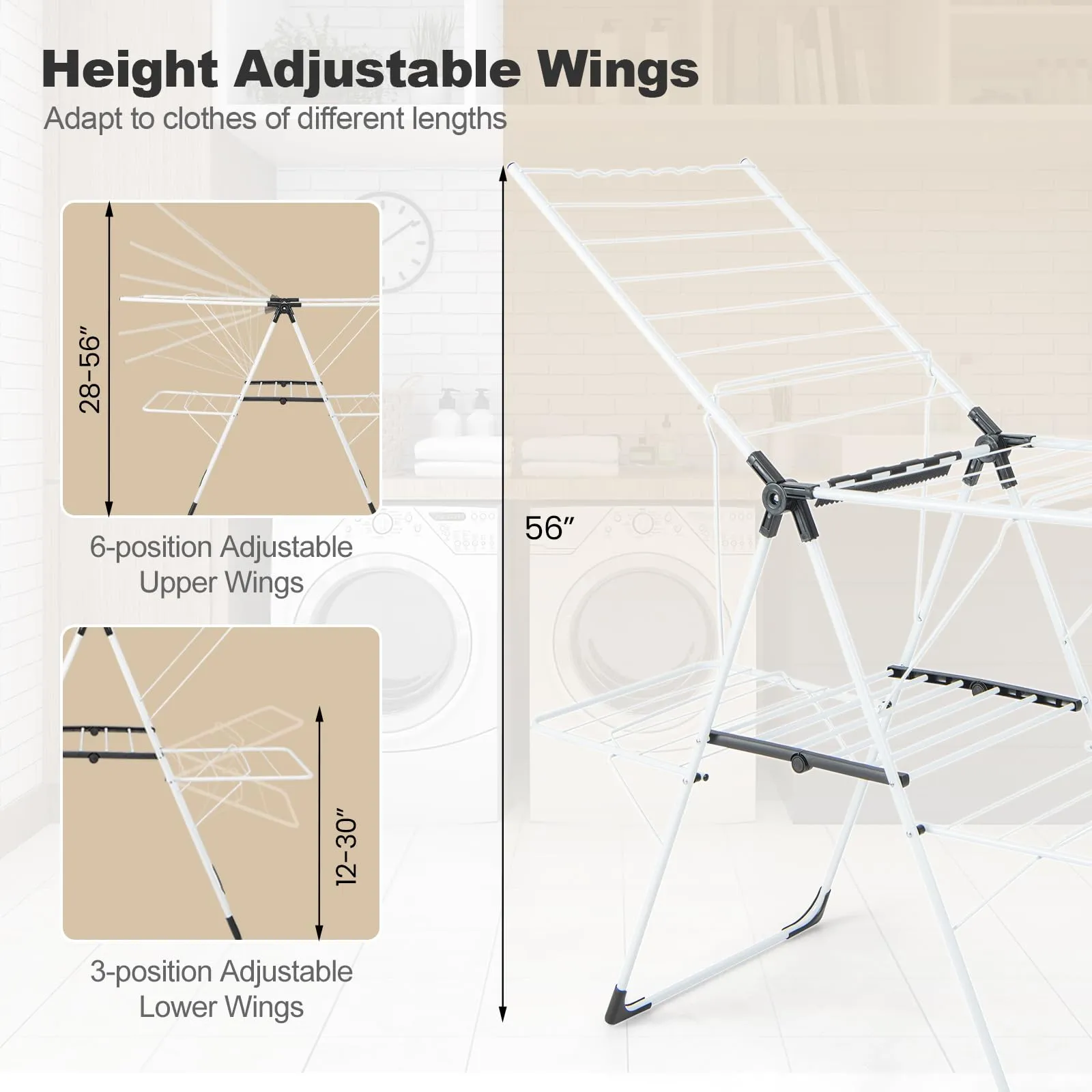 Tangkula 2-Level Laundry Drying Rack, Foldable Clothes Drying Rack with Height Adjustable Wings