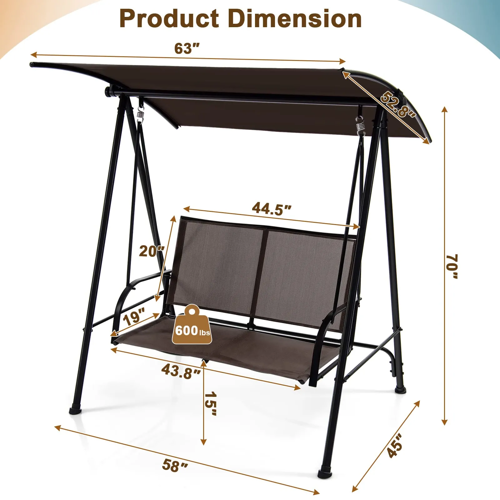 Tangkula 2 Person Porch Swing