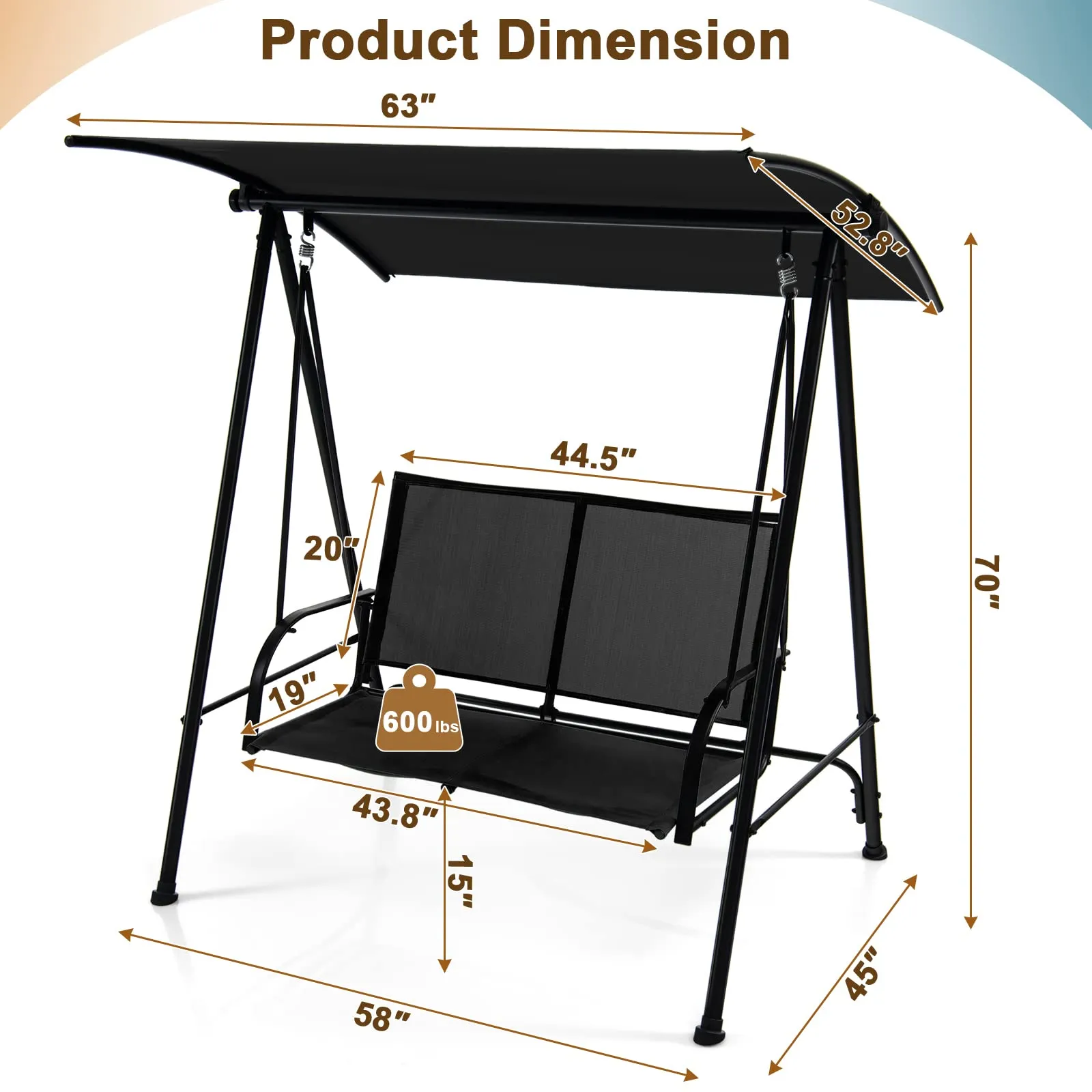 Tangkula 2 Person Porch Swing