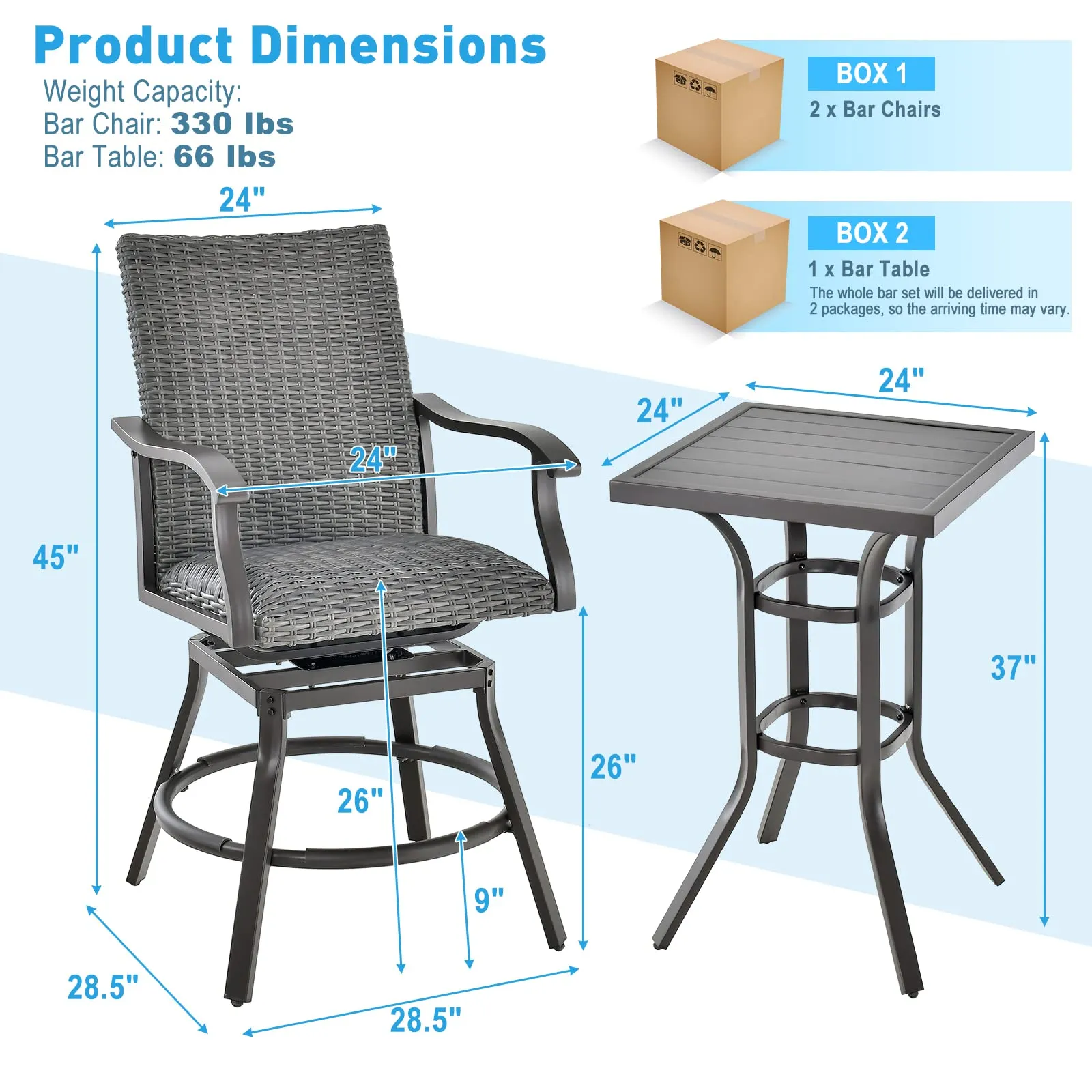 Tangkula 24 Inch Outdoor Bar Table, Patio Bar Height Table with Aluminum Tabletop & Heavy-Duty Metal Legs (only table)