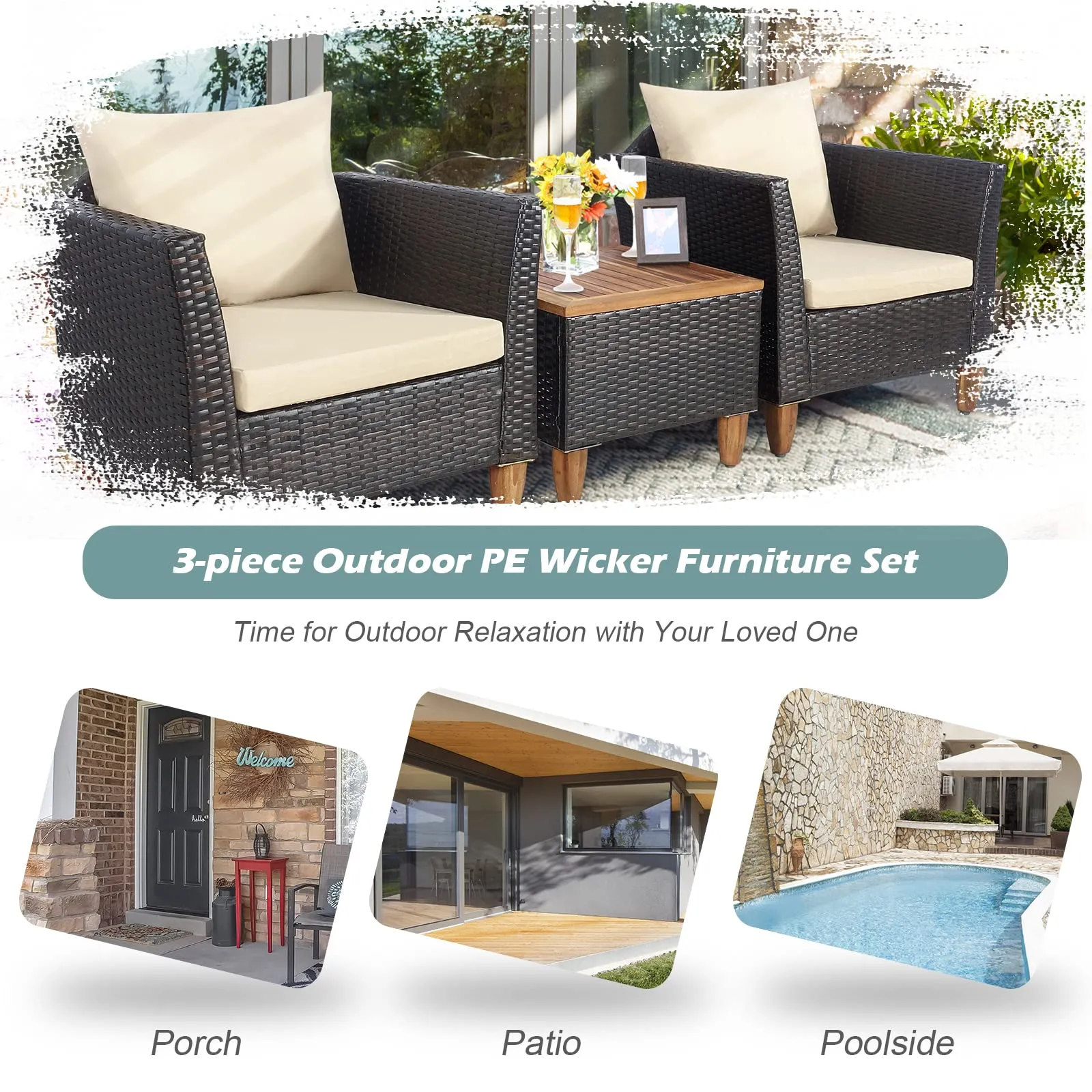 Tangkula 3-Piece Patio Furniture Set