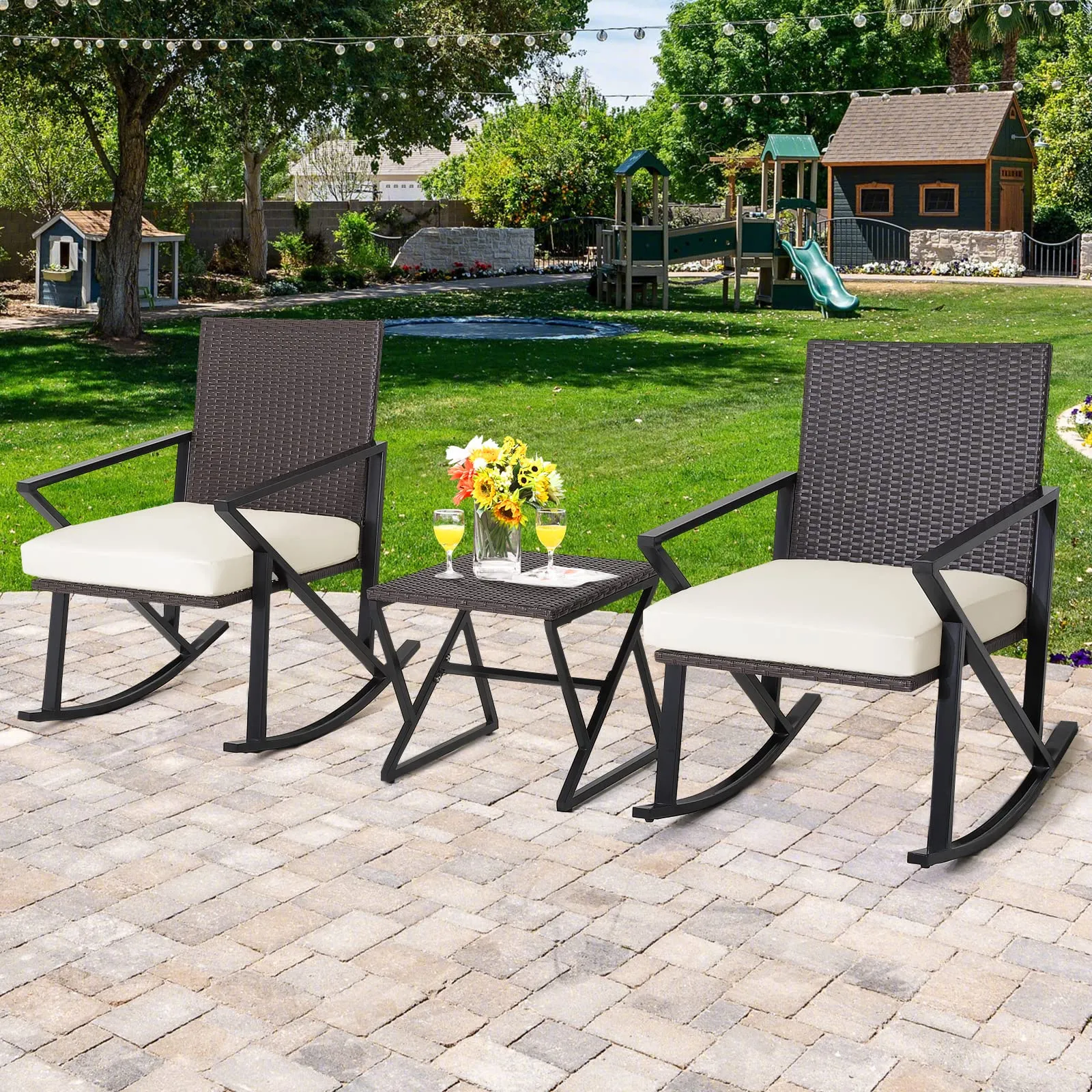 Tangkula 3 Piece Patio Rocking Set