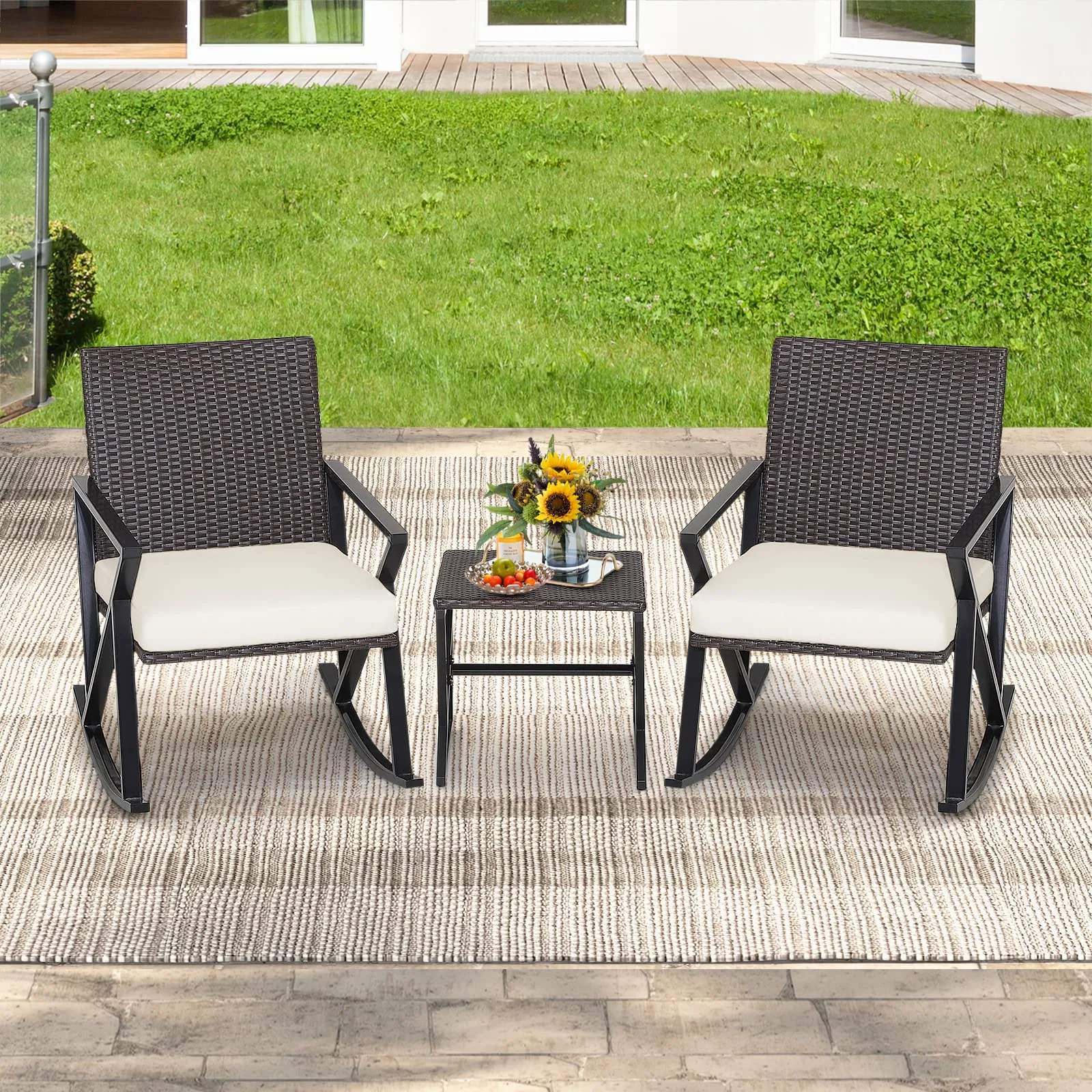 Tangkula 3 Piece Patio Rocking Set