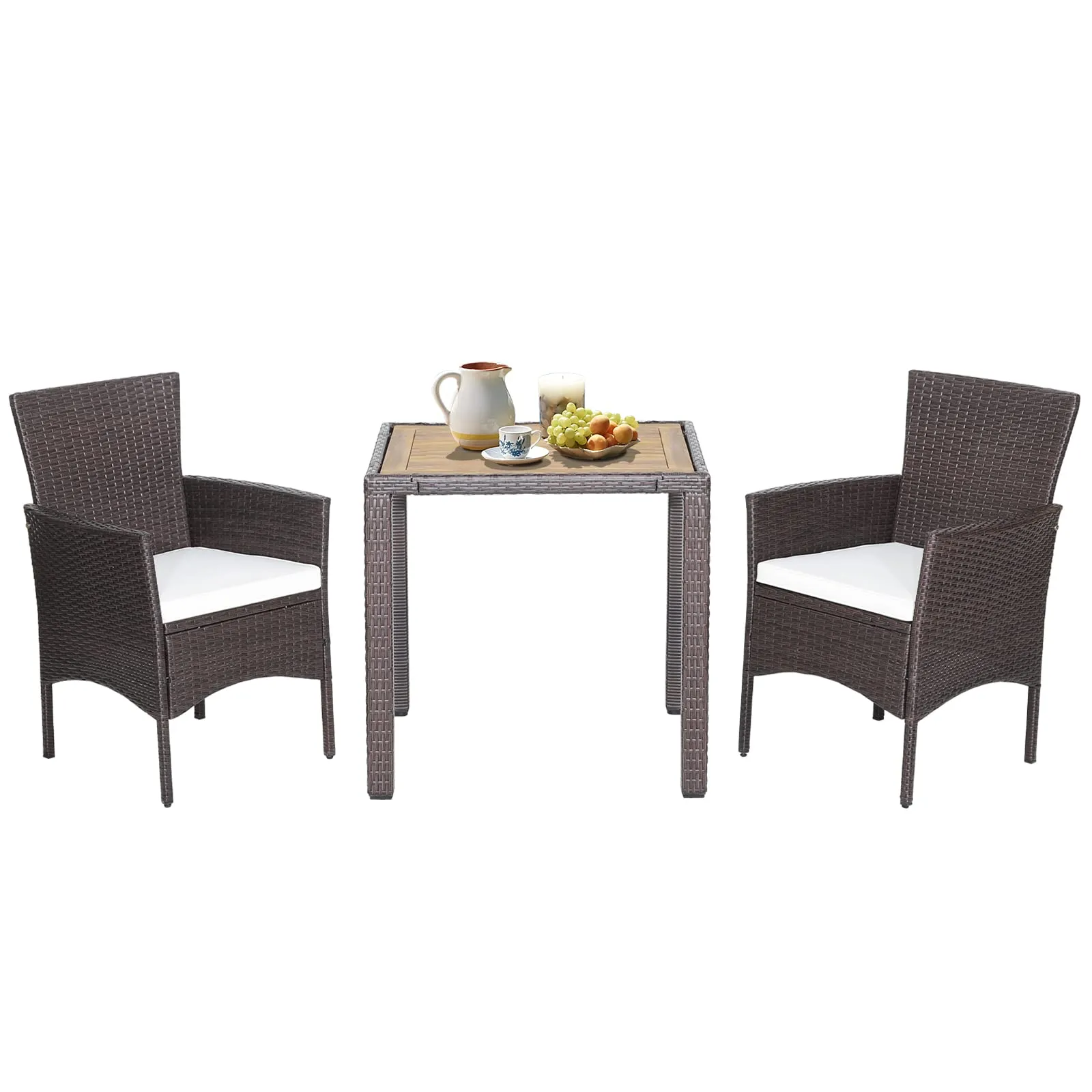 Tangkula 3 Pieces Patio Furniture Set, Outdoor Mix Brown Wicker Dining Set