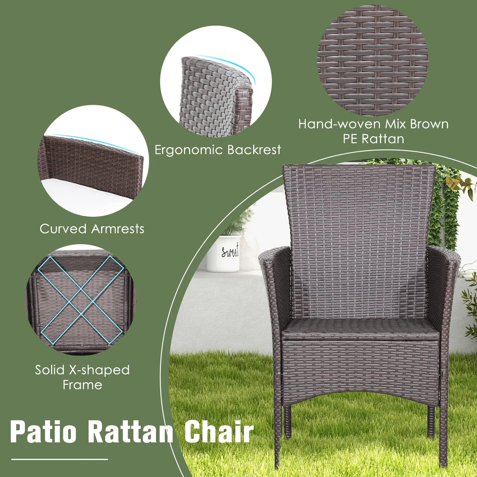 Tangkula 3 Pieces Patio Furniture Set, Outdoor Mix Brown Wicker Dining Set