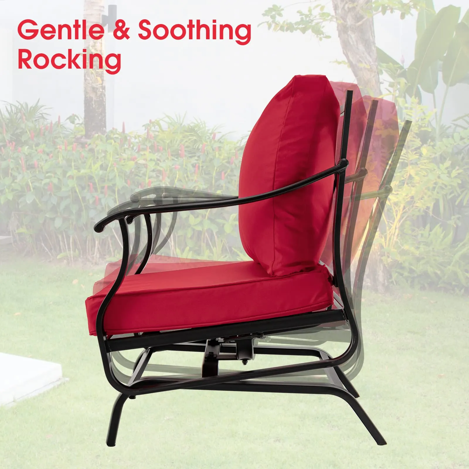 Tangkula 3 Pieces Patio Rocking Chair Set W/Coffee Table Set, Seat & Back Cushions Included (Red)