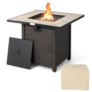 Tangkula 30 Inch Propane Gas Fire Pit Table, Patiojoy 50,000 BTU Square Fire Table