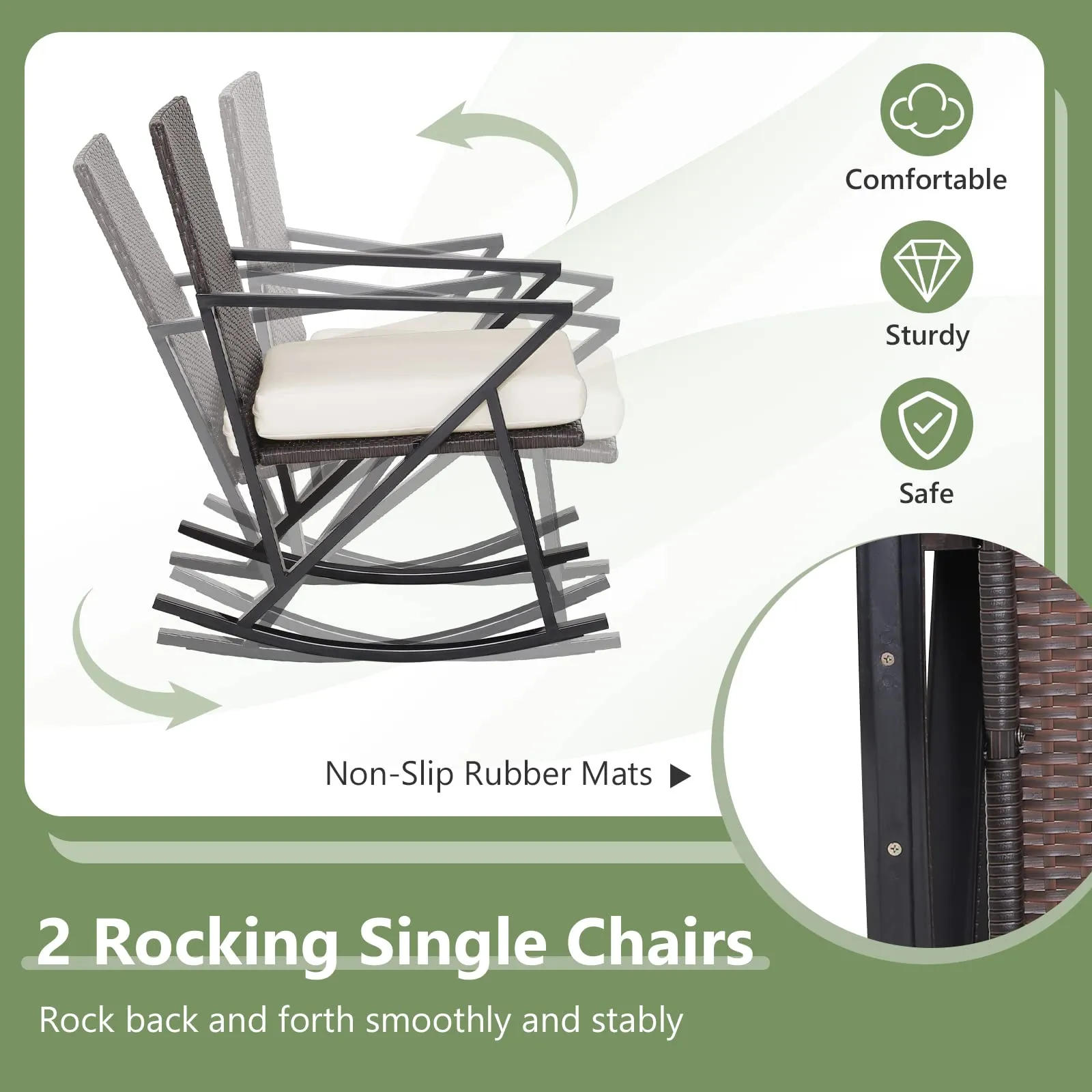 Tangkula 4 Piece Patio Rocking Furniture Set, Patiojoy PE Wicker Loveseat with 2 Rocking Chairs & 1 Coffee Table