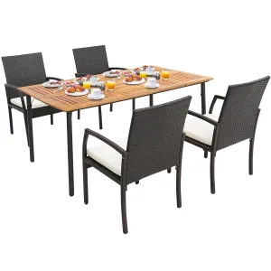 Tangkula 5-Piece Outdoor Dining Set with Acacia Wood Table & 4 Wicker Rattan Armrest Chairs