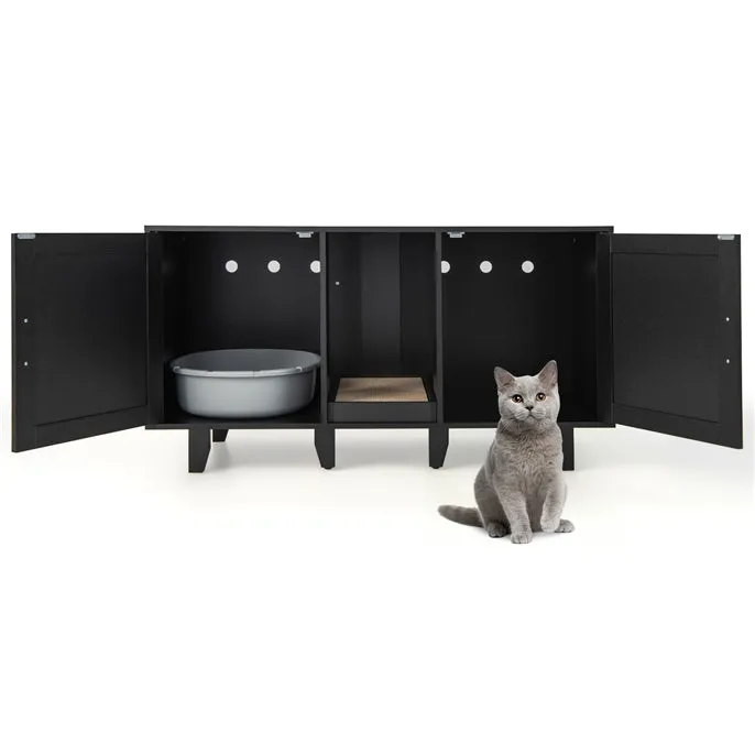 Tangkula Double Cat Litter Box Enclosure for 2 Cats, Large Stackable Hidden Privacy Cat Washroom Cabinet with Scratching Board