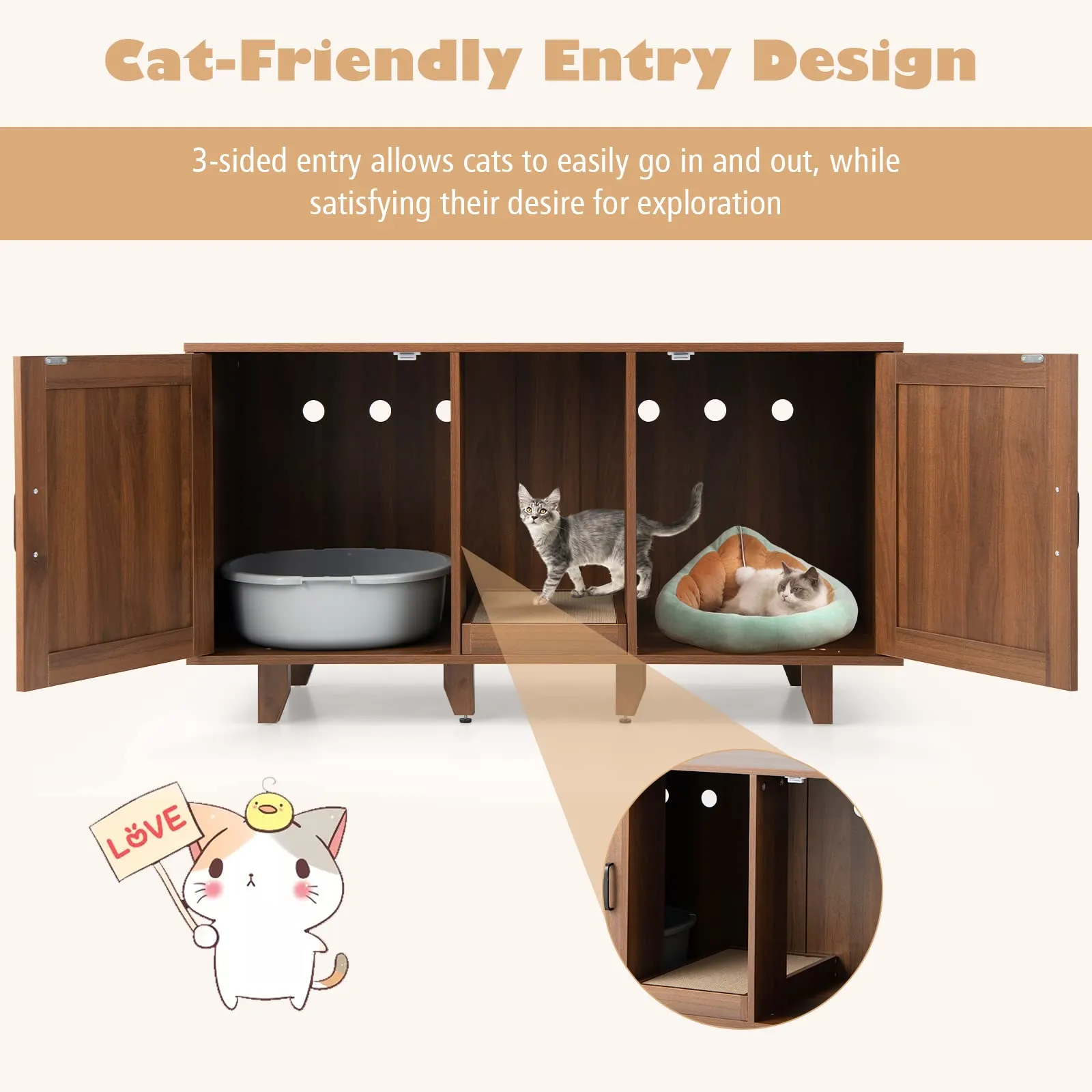 Tangkula Double Cat Litter Box Enclosure for 2 Cats, Large Stackable Hidden Privacy Cat Washroom Cabinet with Scratching Board