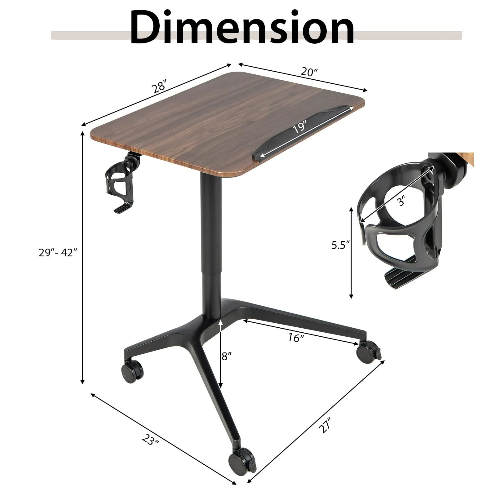 Tangkula Mobile Standing Desk, Height Adjustable Laptop Stand with Anti-Fall Baffle