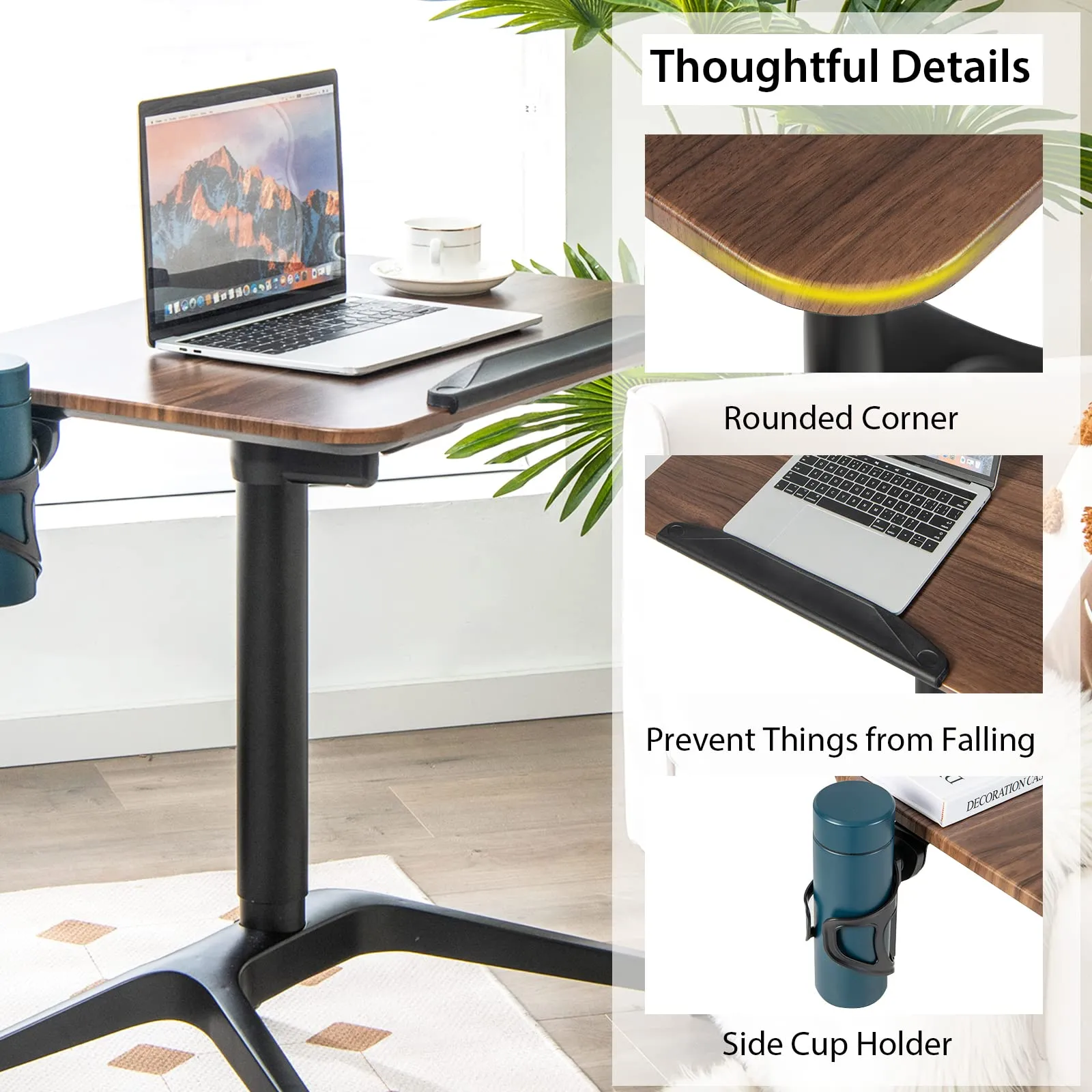 Tangkula Mobile Standing Desk, Height Adjustable Laptop Stand with Anti-Fall Baffle