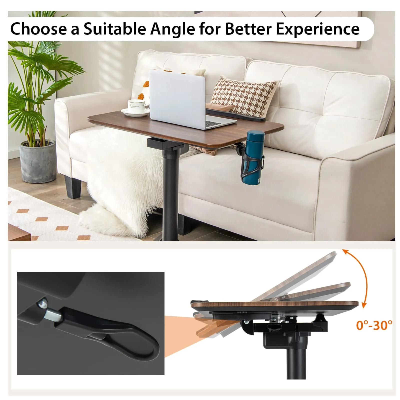 Tangkula Mobile Standing Desk, Height Adjustable Laptop Stand with Anti-Fall Baffle