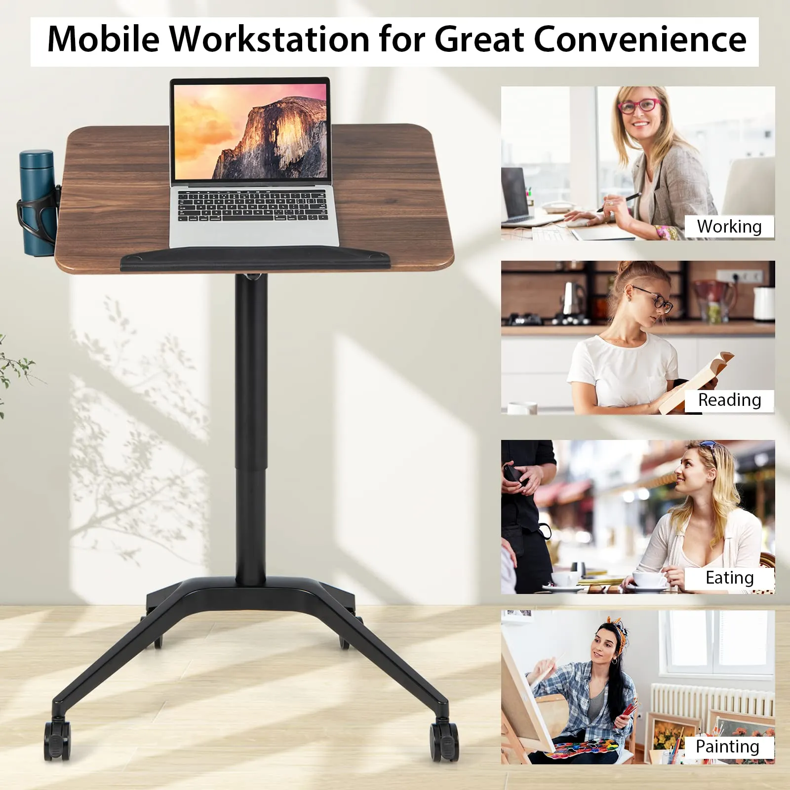 Tangkula Mobile Standing Desk, Height Adjustable Laptop Stand with Anti-Fall Baffle