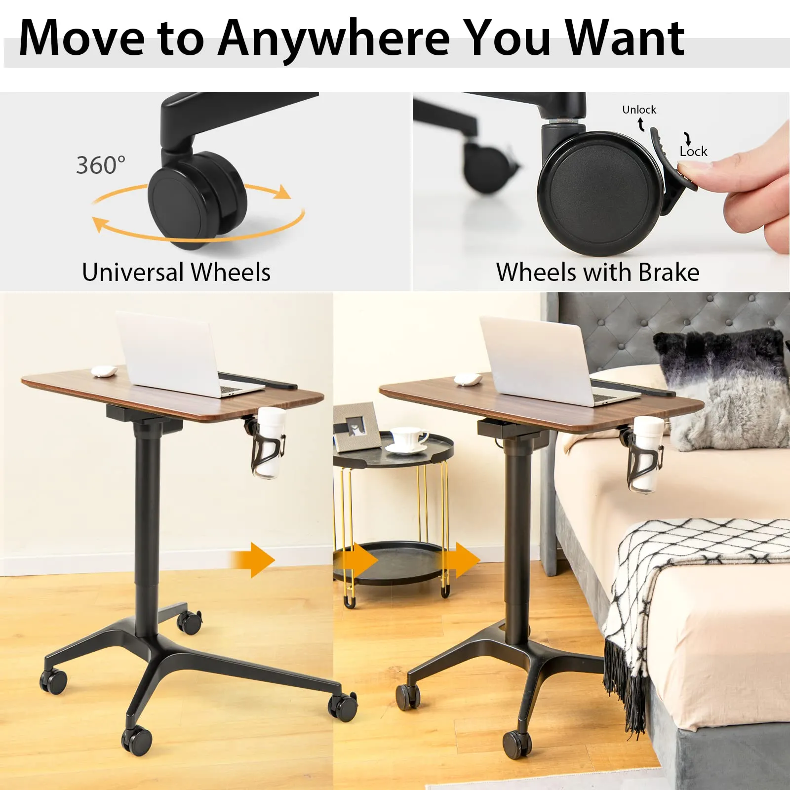 Tangkula Mobile Standing Desk, Height Adjustable Laptop Stand with Anti-Fall Baffle