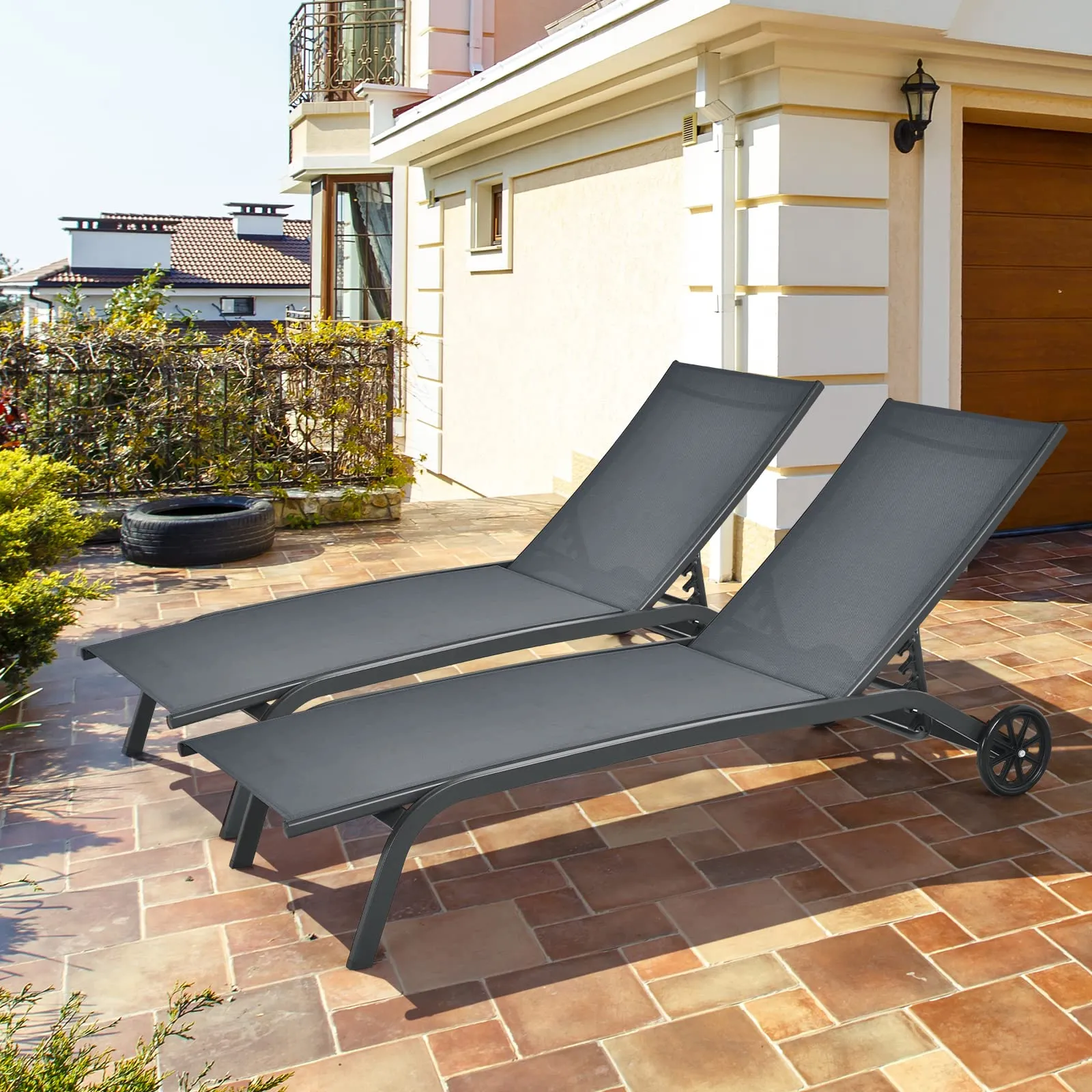 Tangkula Outdoor Chaise Lounge Chair, Patio Lounge Recliner with 6-Position Adjustable Backres