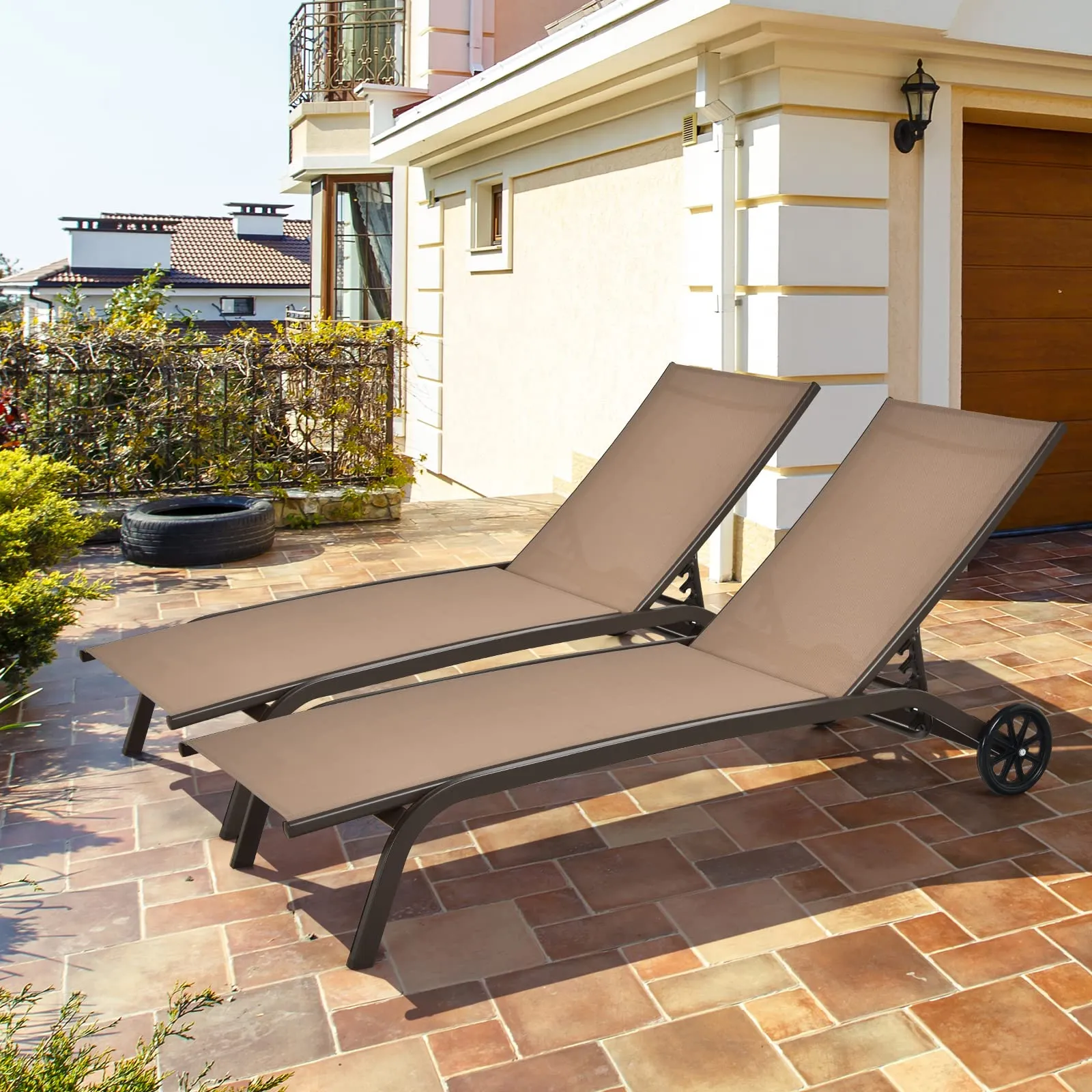 Tangkula Outdoor Chaise Lounge Chair, Patio Lounge Recliner with 6-Position Adjustable Backres