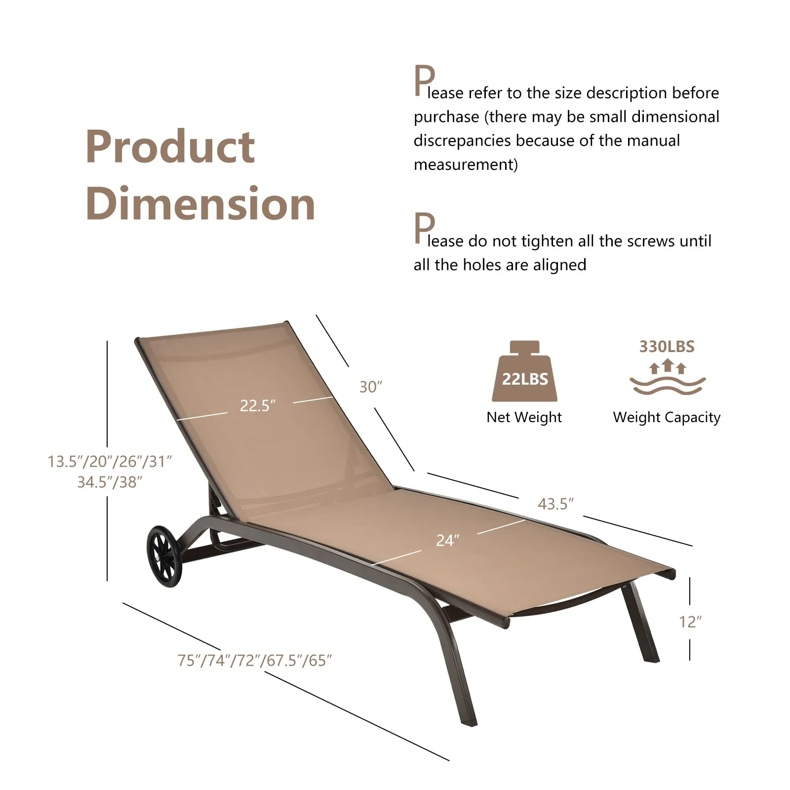 Tangkula Outdoor Chaise Lounge Chair, Patio Lounge Recliner with 6-Position Adjustable Backres