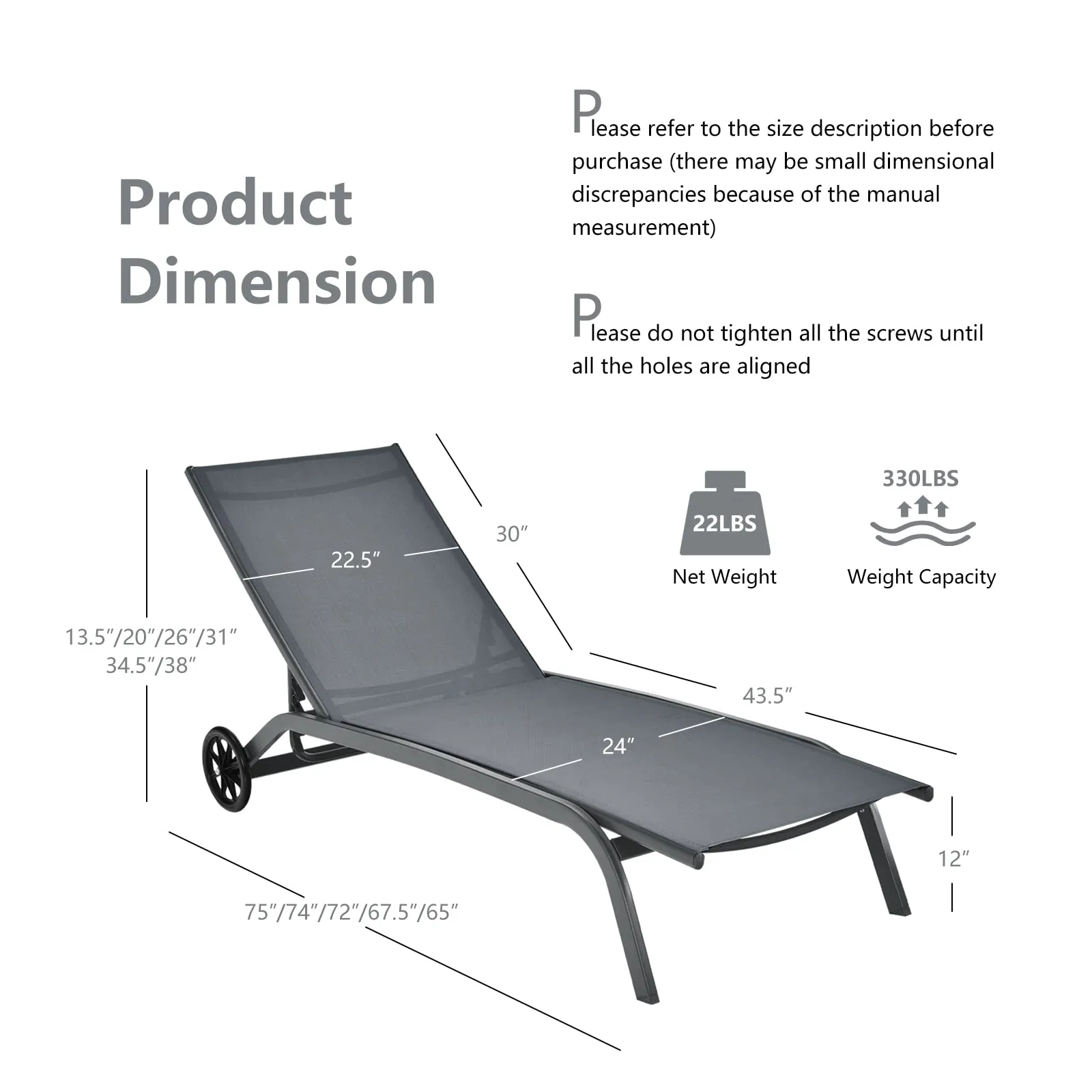 Tangkula Outdoor Chaise Lounge Chair, Patio Lounge Recliner with 6-Position Adjustable Backres