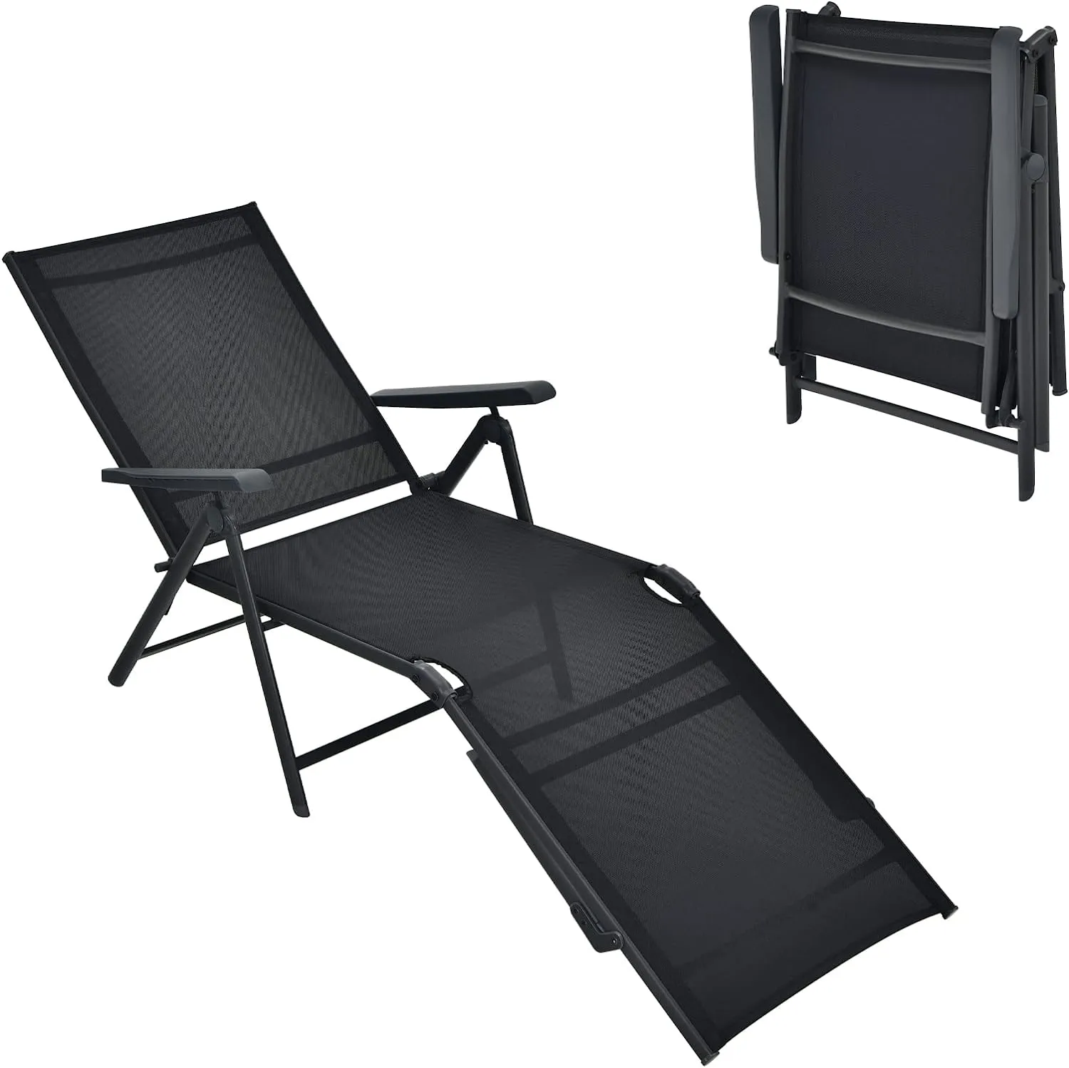 Tangkula Outdoor Chaise Lounge, Folding Recliner Lounge Chair with 5-Position Adjustable Backrest & 2-Position Footrest