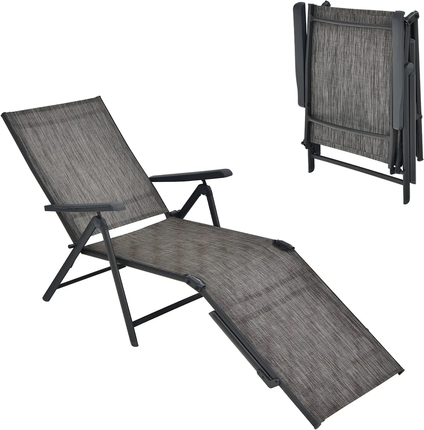 Tangkula Outdoor Chaise Lounge, Folding Recliner Lounge Chair with 5-Position Adjustable Backrest & 2-Position Footrest