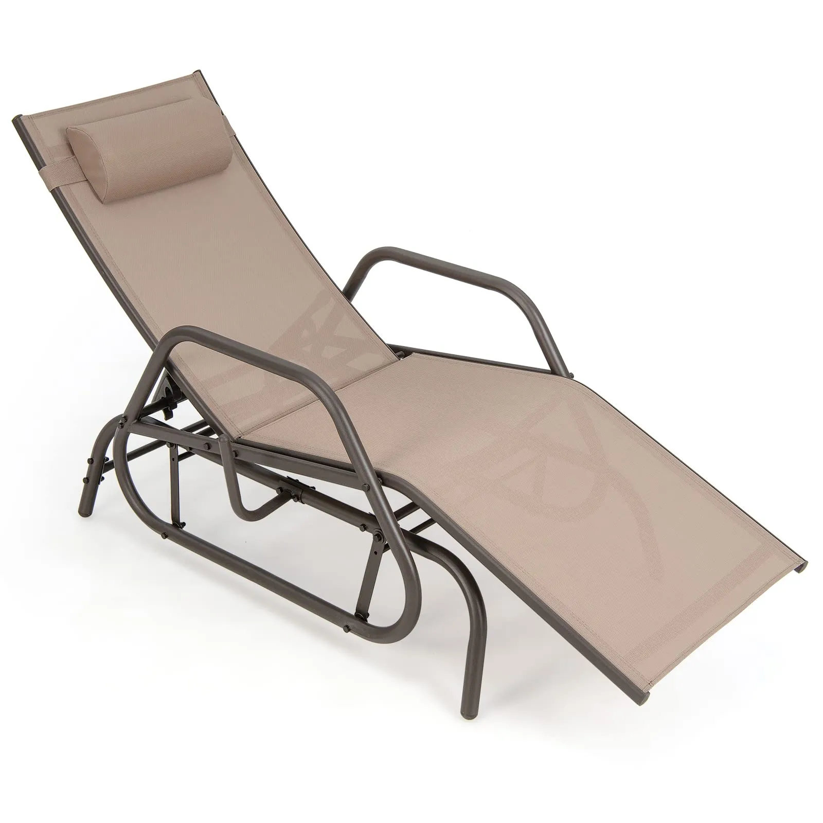 Tangkula Outdoor Chaise Lounge Glider Chair with Armrests and Pillow