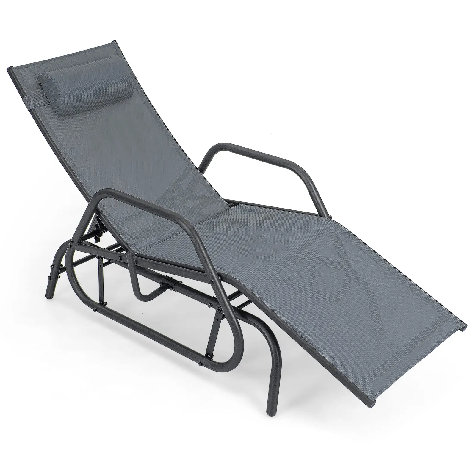 Tangkula Outdoor Chaise Lounge Glider Chair with Armrests and Pillow