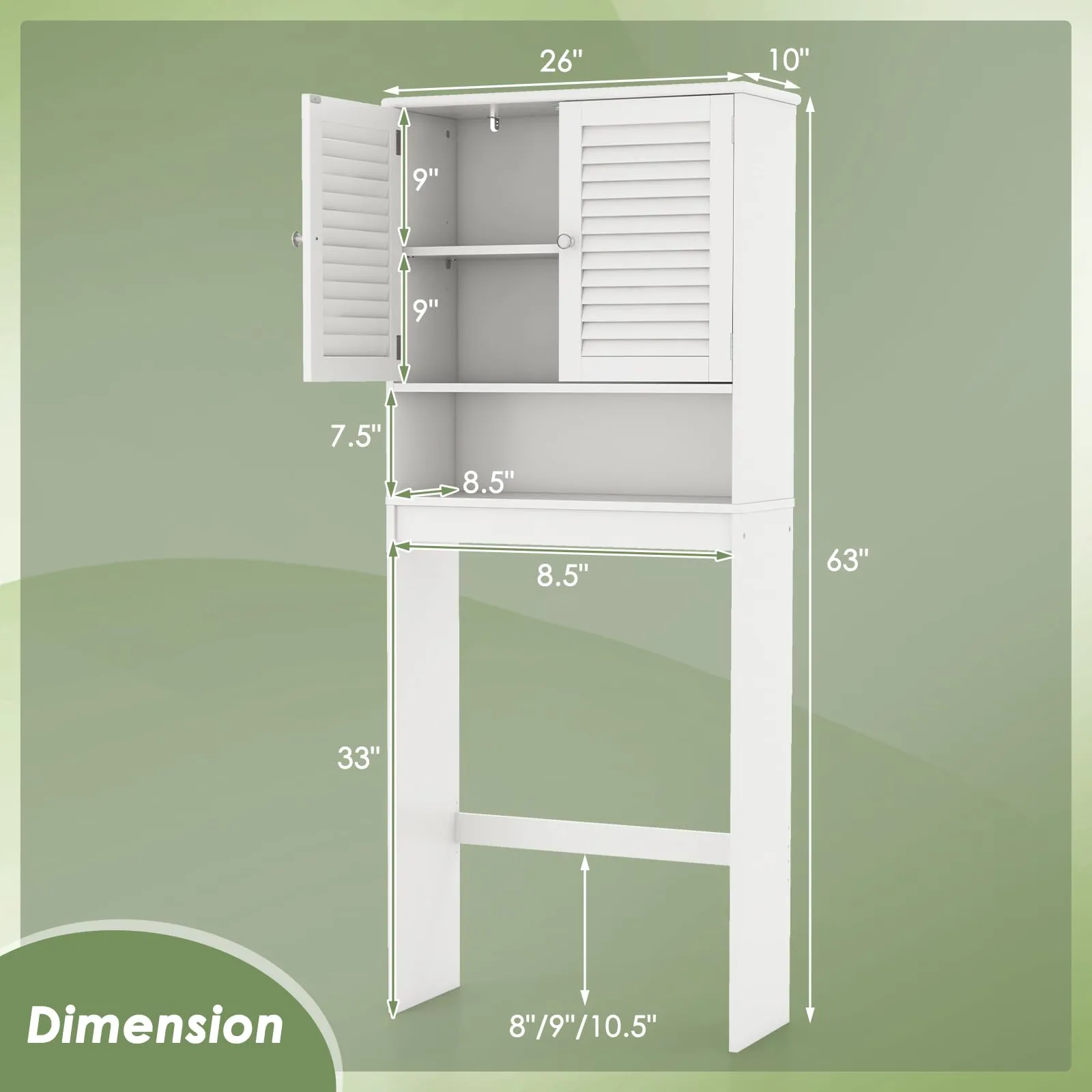 Tangkula Over The Toilet Storage Cabinet, Above Toilet Bathroom Shelf w/Double Doors & Adjustable Shelf