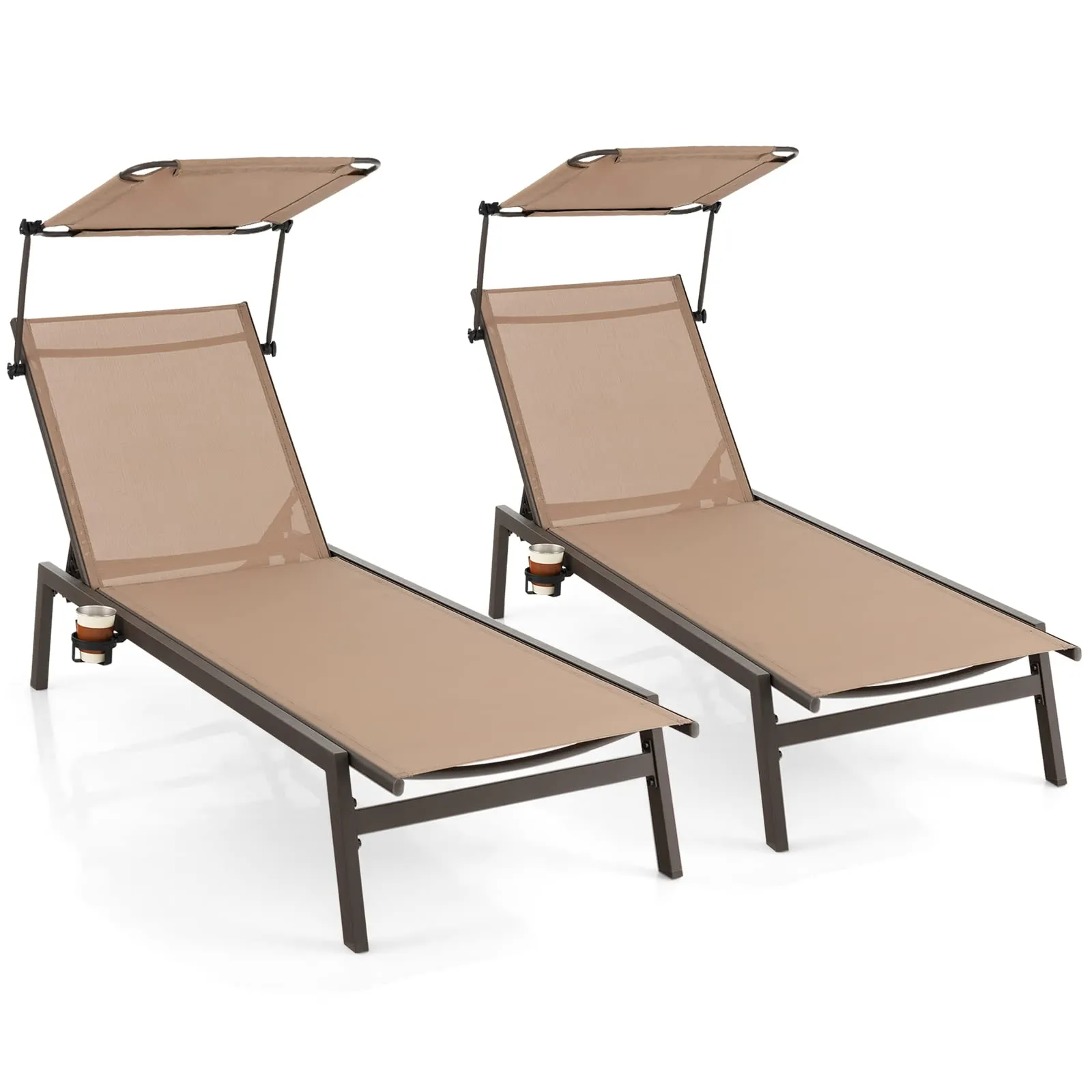 Tangkula Patio Chaise Lounge Chair, Outdoor Recliner with Adjustable Canopy & Cup Holder