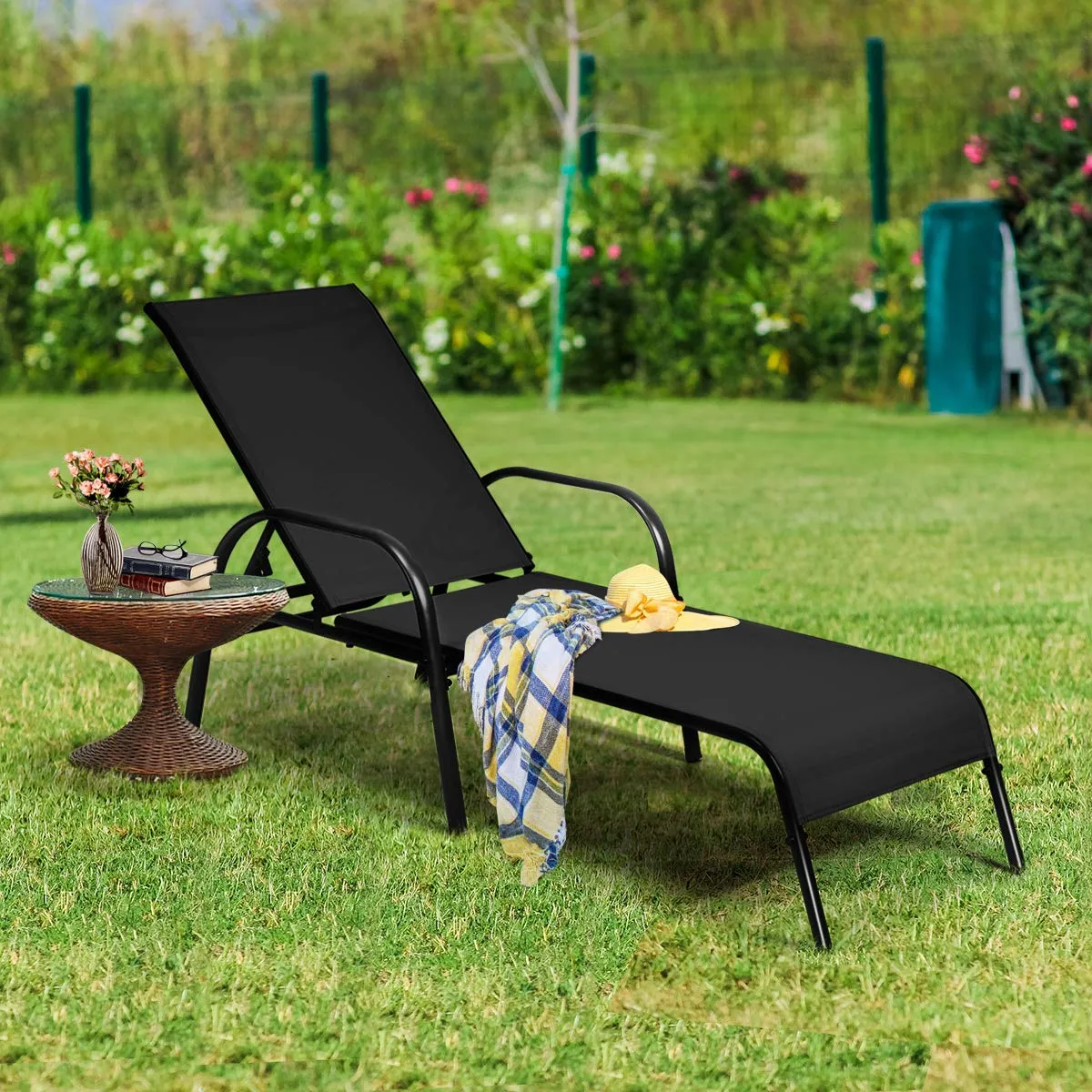 Tangkula Patio Chaise Lounge, Recliner Outdoor Lounger Chair w/Adjustable Backrest, Reclining Chair w/Heavy Duty Steel Frame