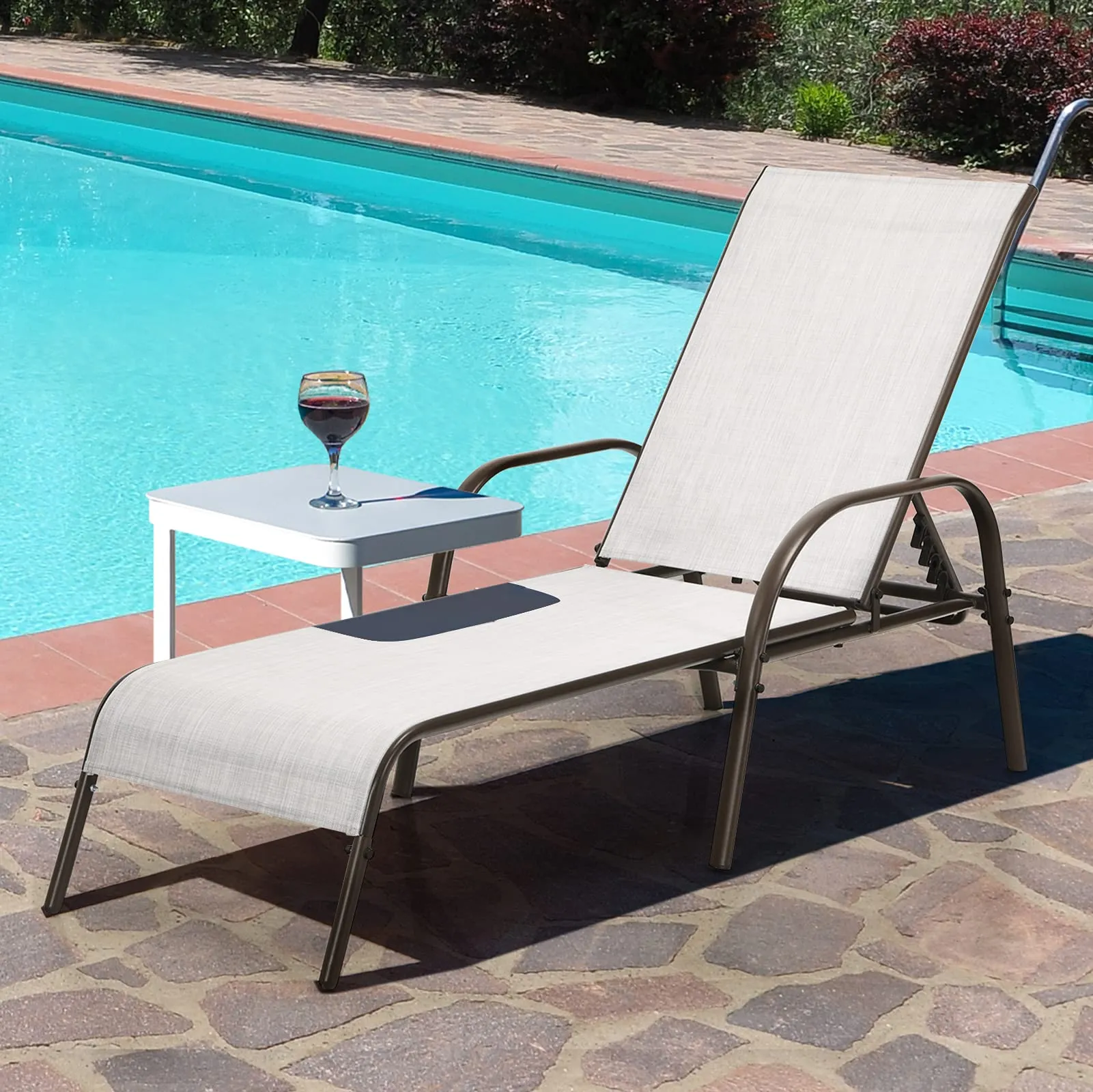 Tangkula Patio Chaise Lounge, Recliner Outdoor Lounger Chair w/Adjustable Backrest, Reclining Chair w/Heavy Duty Steel Frame